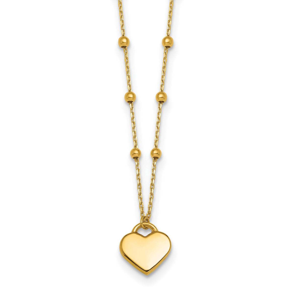 Heart Beaded Necklace in 14K Yellow Gold with Extender, 18 Inch - Sophia Jewelers Main image