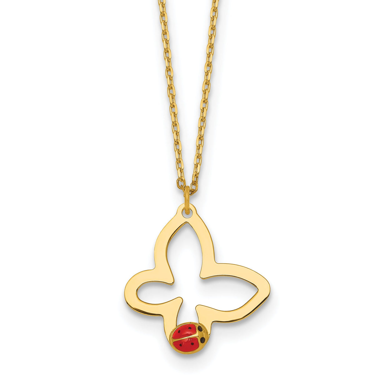 Butterfly Black Enamel Ladybug Necklace in 14K Yellow Gold, 15.5 Inch - Sophia Jewelers Main image