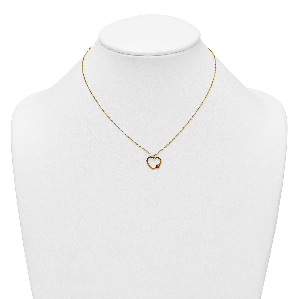 Heart Black Enamel Ladybug Necklace in 14K Yellow Gold, 15.5 Inch - Sophia Jewelers
