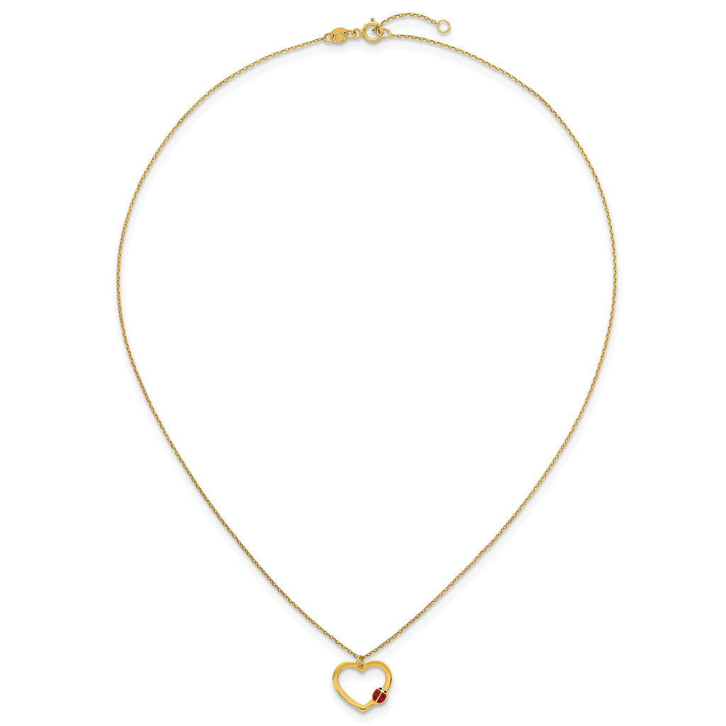 Heart Black Enamel Ladybug Necklace in 14K Yellow Gold, 15.5 Inch - Sophia Jewelers