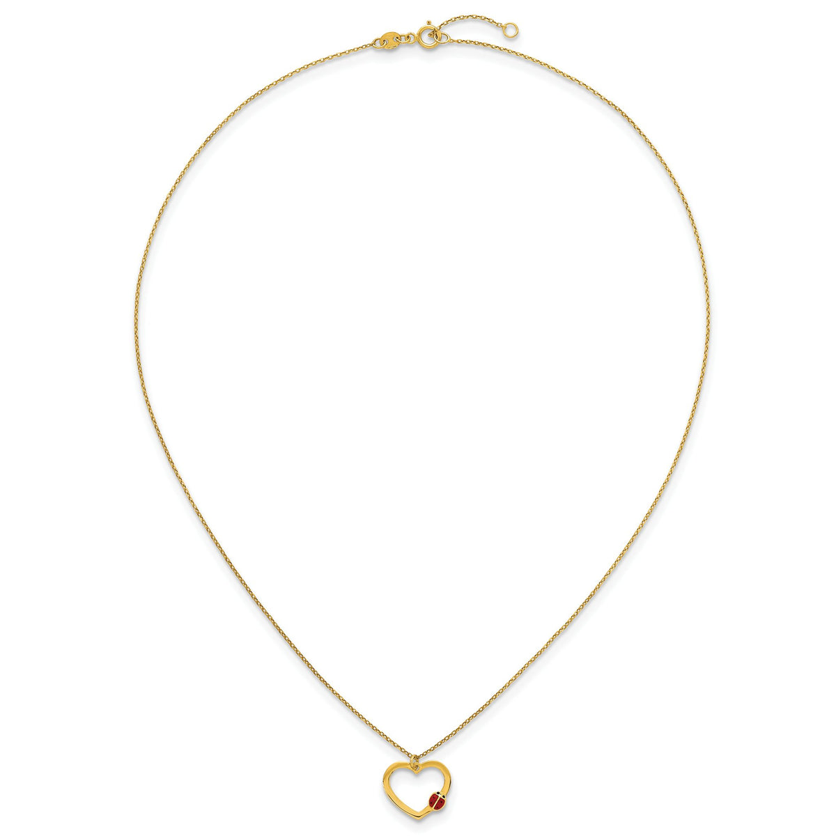 Heart Black Enamel Ladybug Necklace in 14K Yellow Gold, 15.5 Inch - Sophia Jewelers