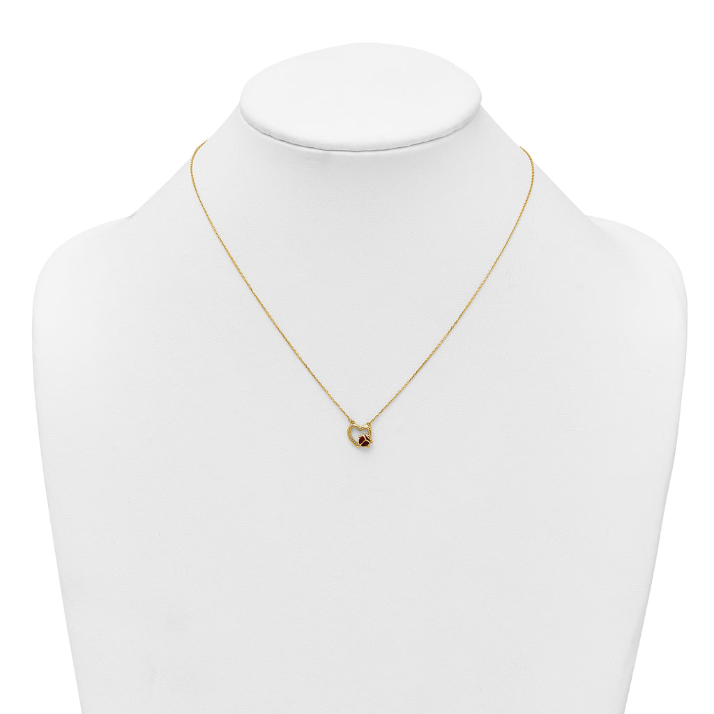 14K Polished Red and Black Enameled Ladybug on Heart 17 inch Necklace