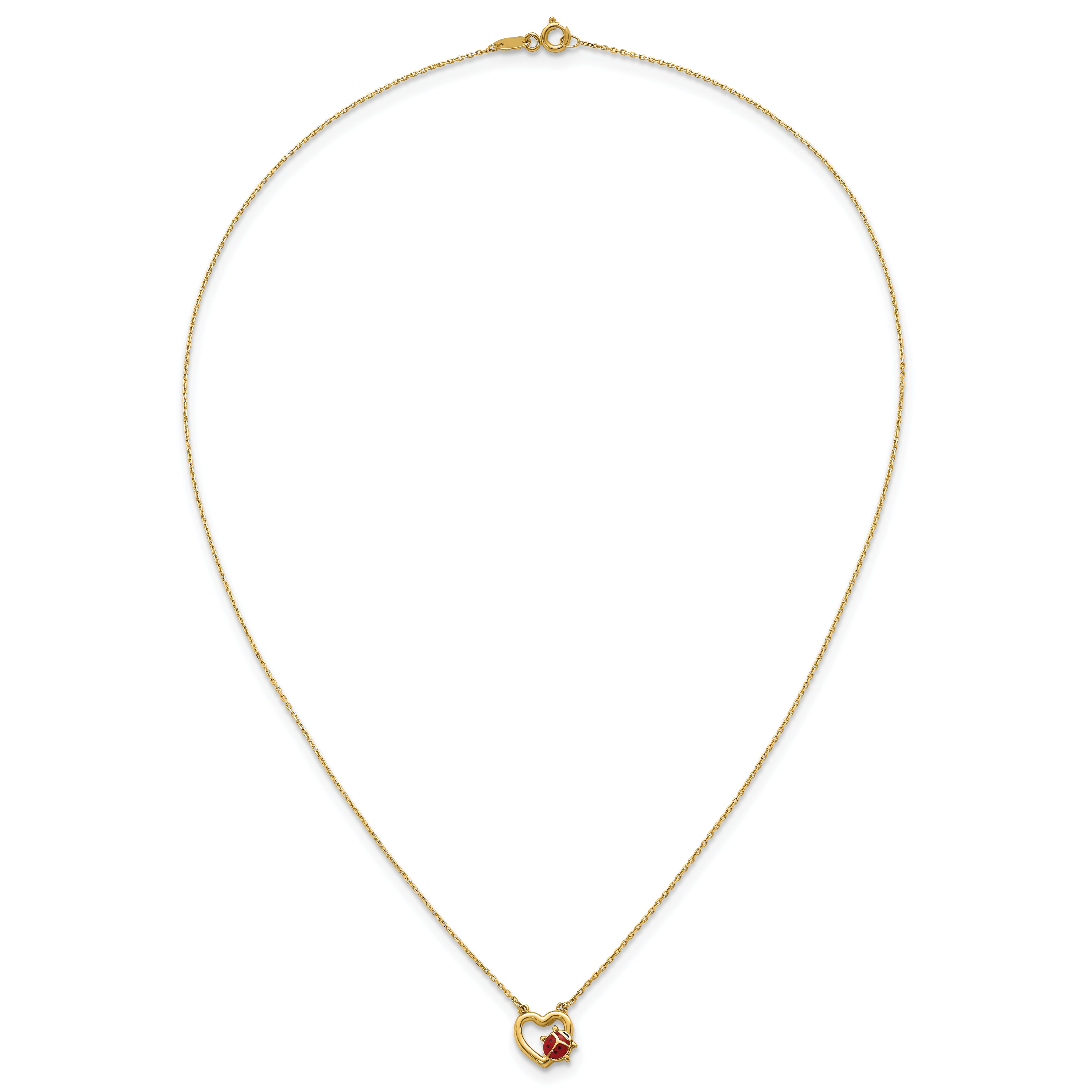 14K Polished Red and Black Enameled Ladybug on Heart 17 inch Necklace