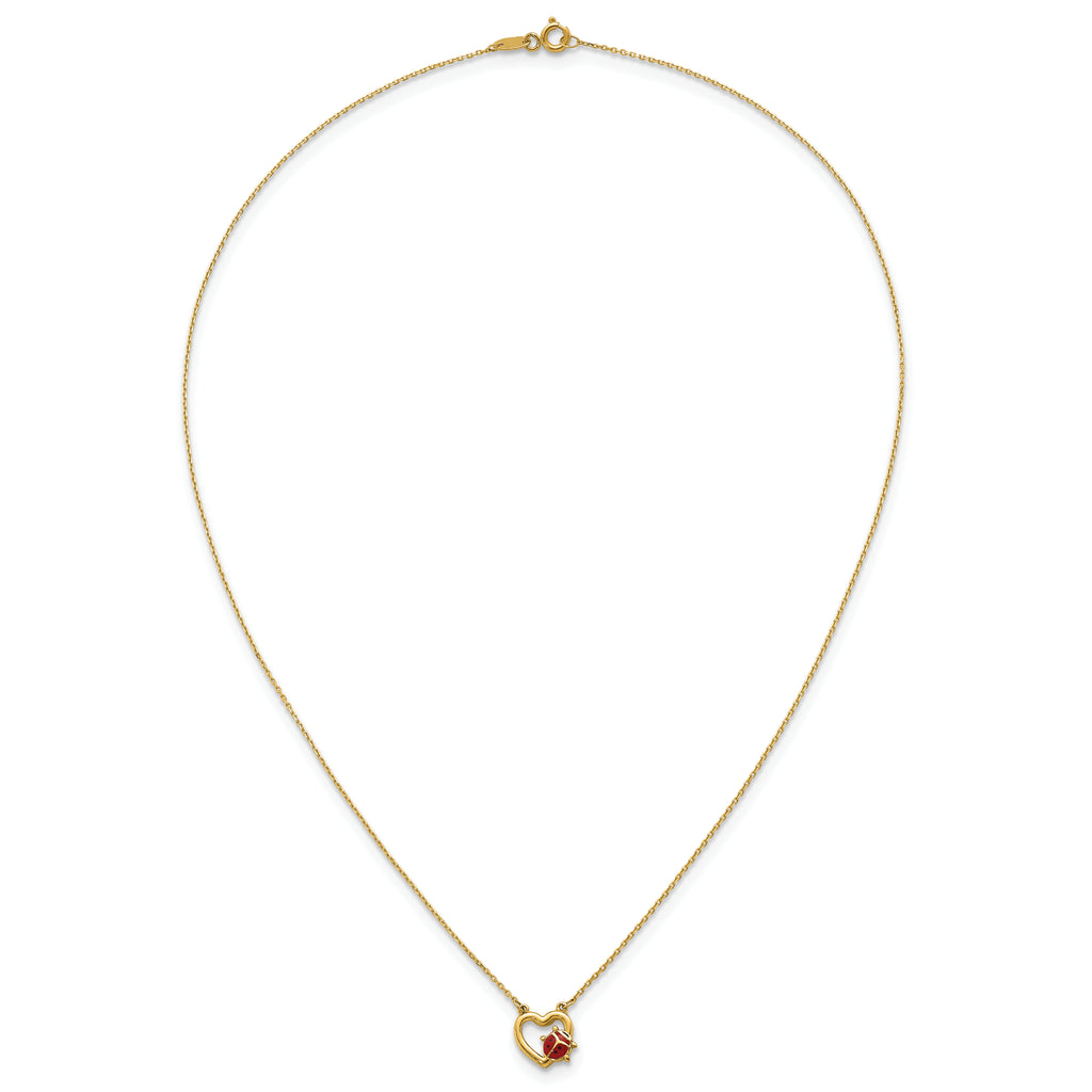 14K Polished Red and Black Enameled Ladybug on Heart 17 inch Necklace