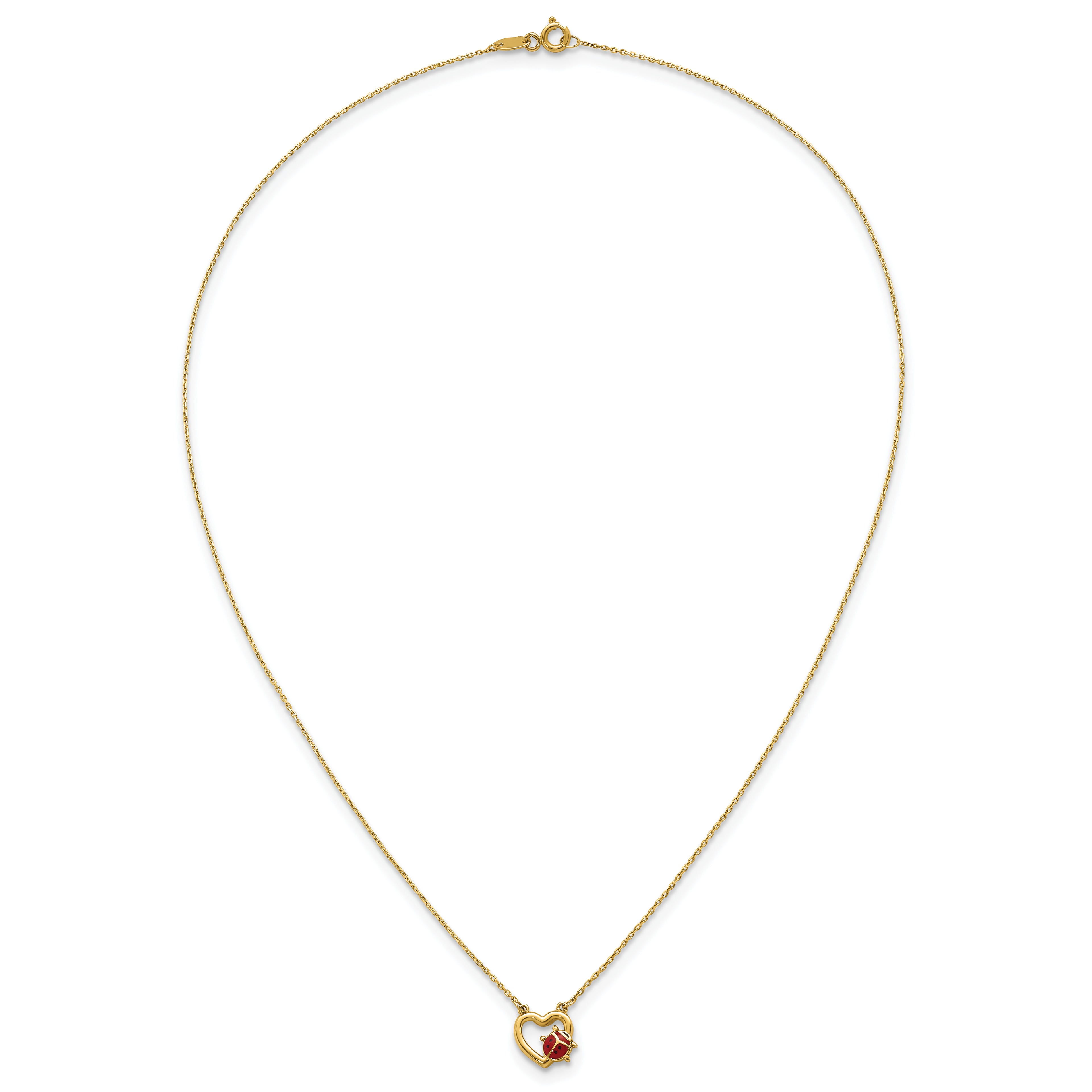 14K Polished Red and Black Enameled Ladybug on Heart 17 inch Necklace