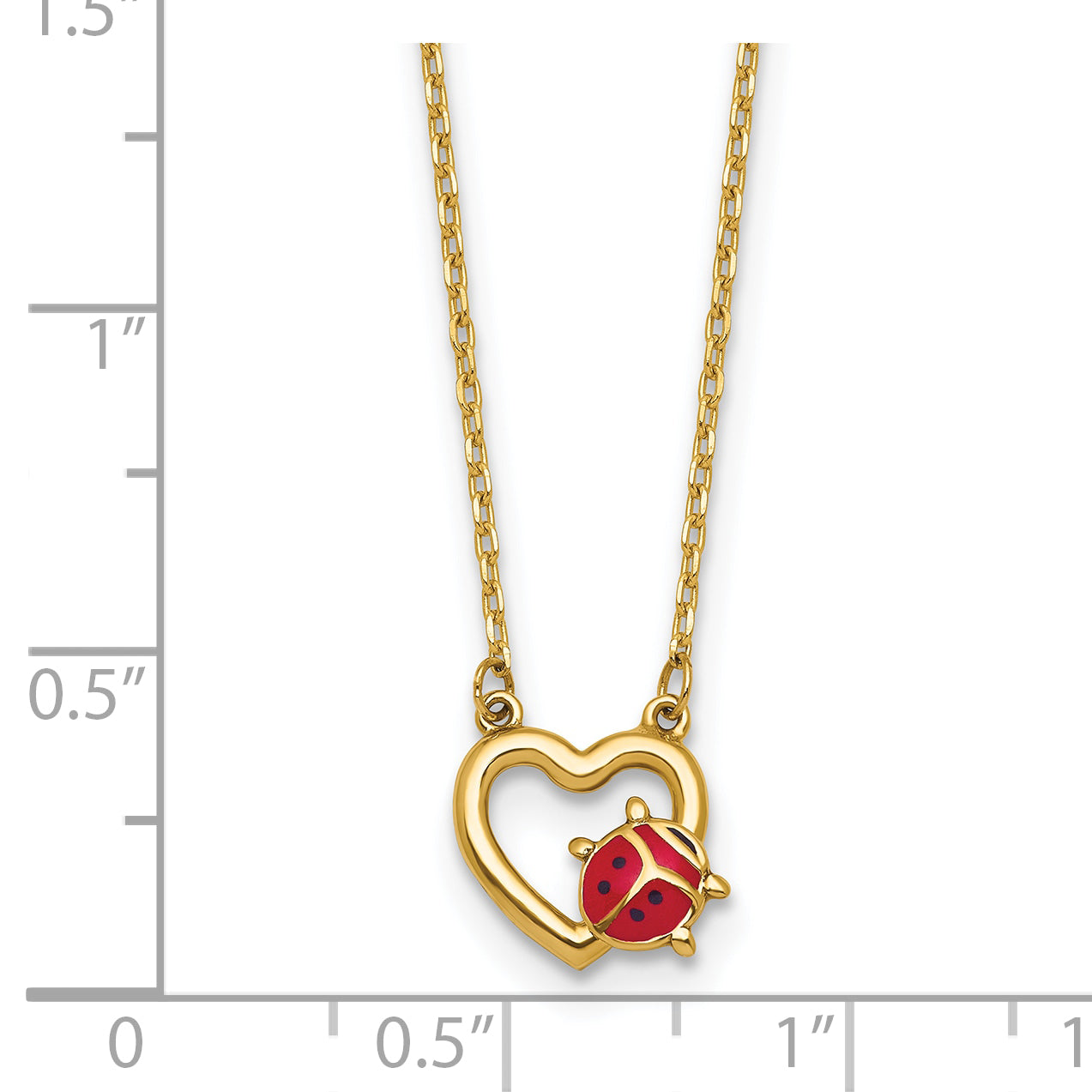 14K Polished Red and Black Enameled Ladybug on Heart 17 inch Necklace