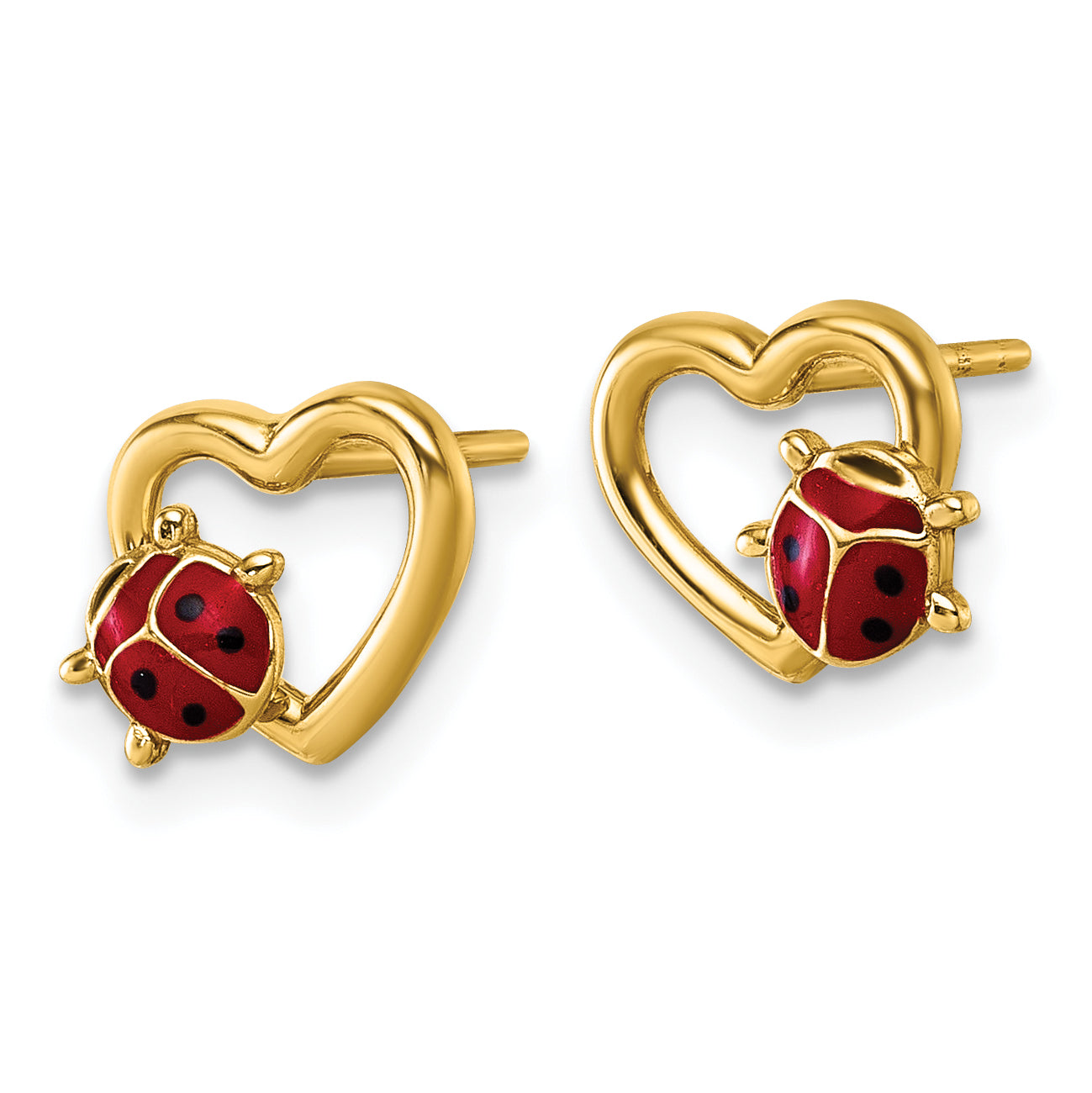14K Polished Red and Black Enameled Ladybug on Heart Post Earrings Secondary image