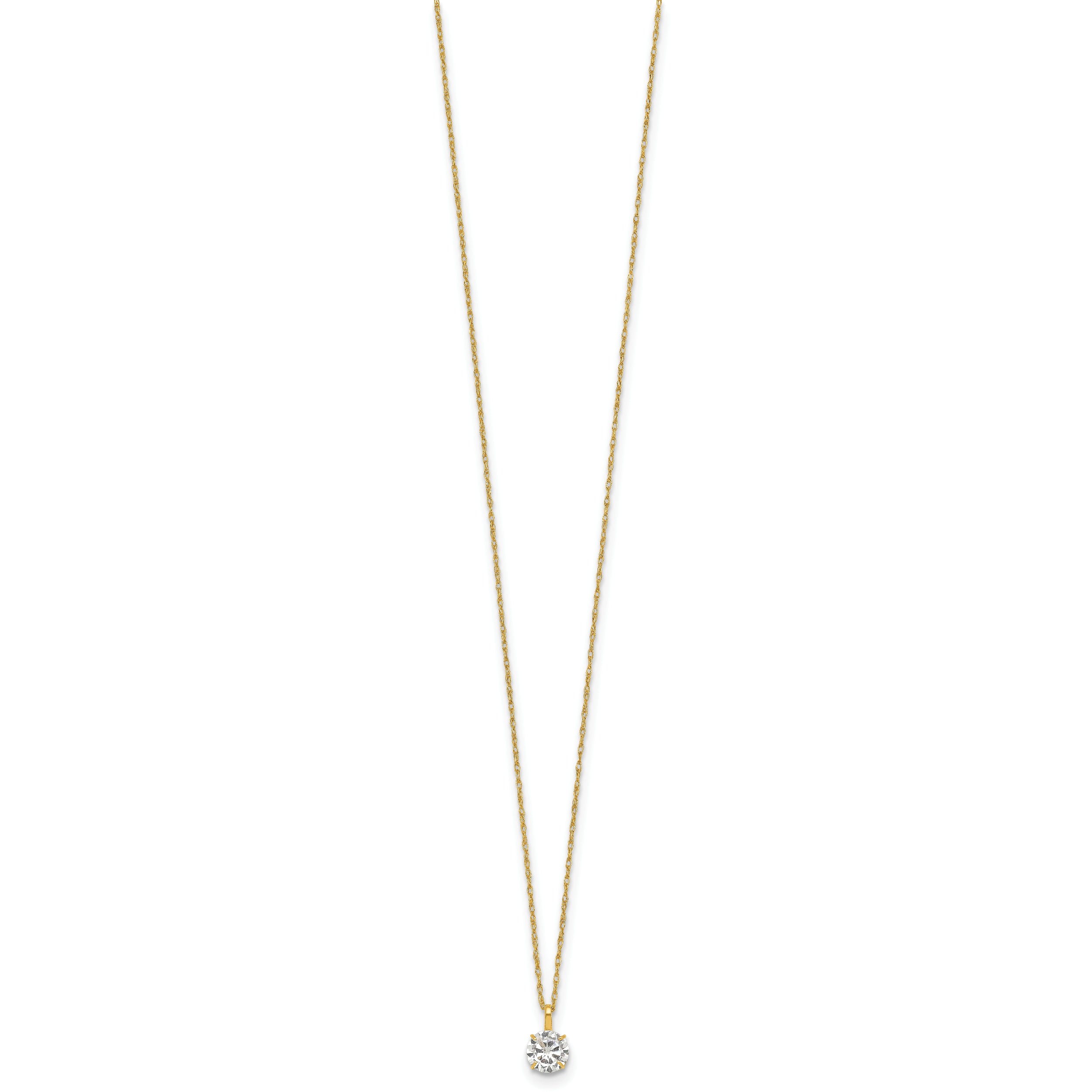 14k Polished 5.00mm Round CZ Solitaire 18 inch Necklace