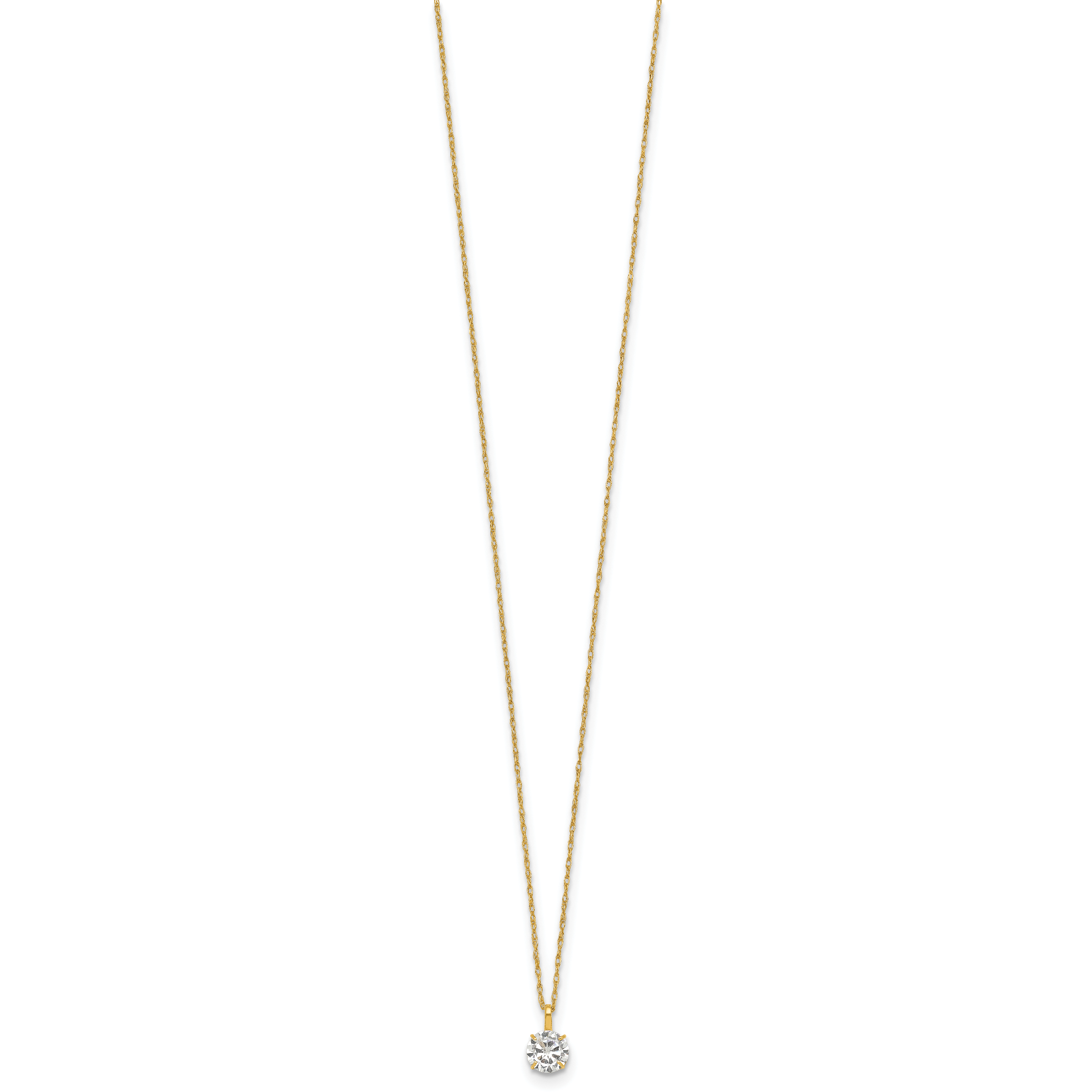 14k Polished 5.00mm Round CZ Solitaire 18 inch Necklace