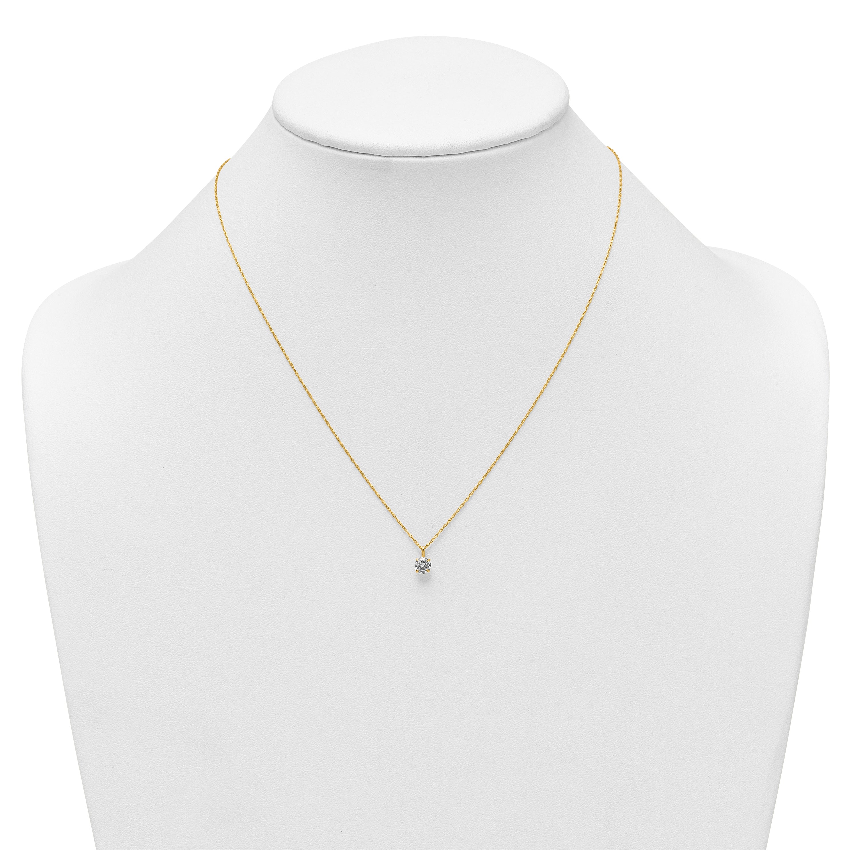 14k Polished 5.00mm Round CZ Solitaire 18 inch Necklace