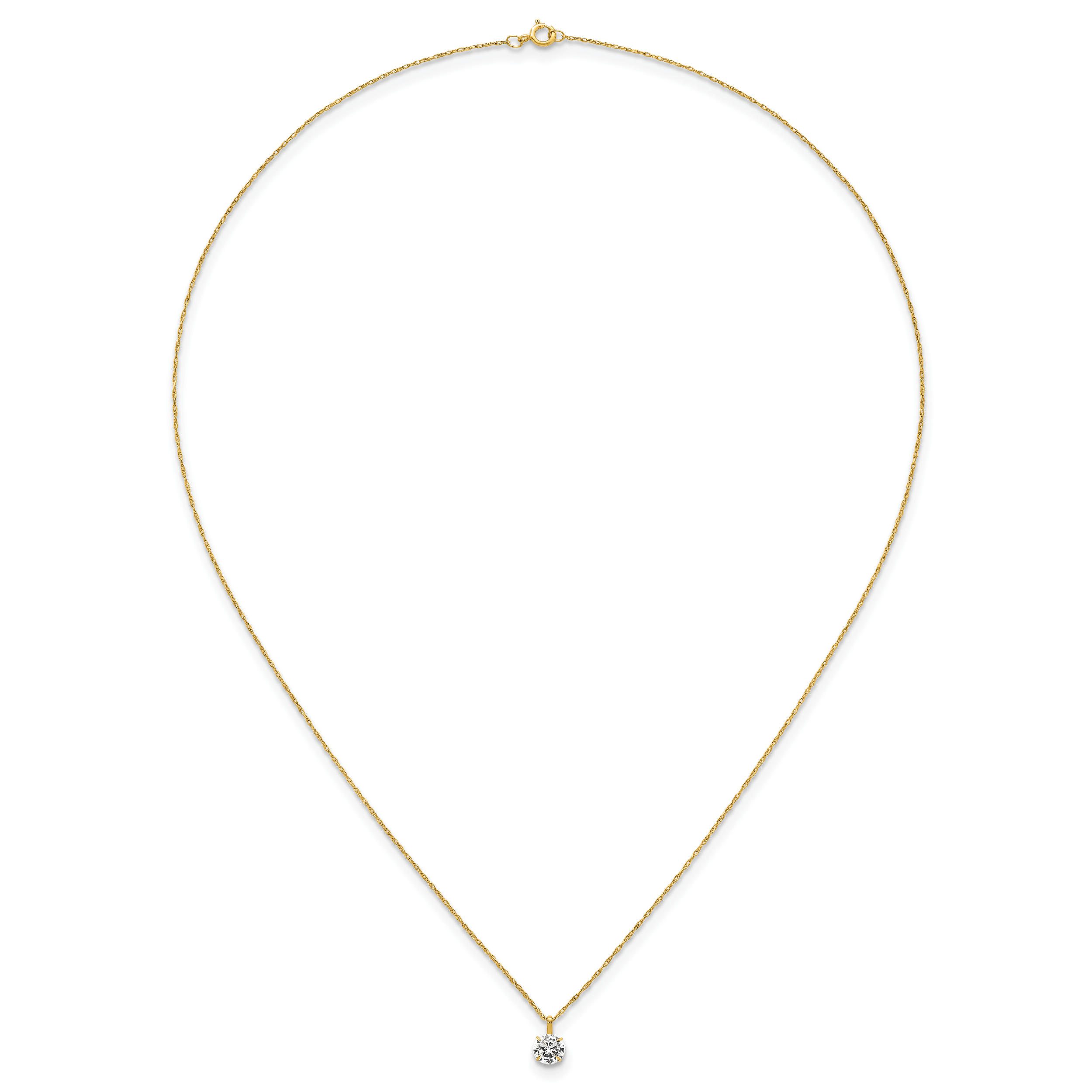 14k Polished 5.00mm Round CZ Solitaire 18 inch Necklace