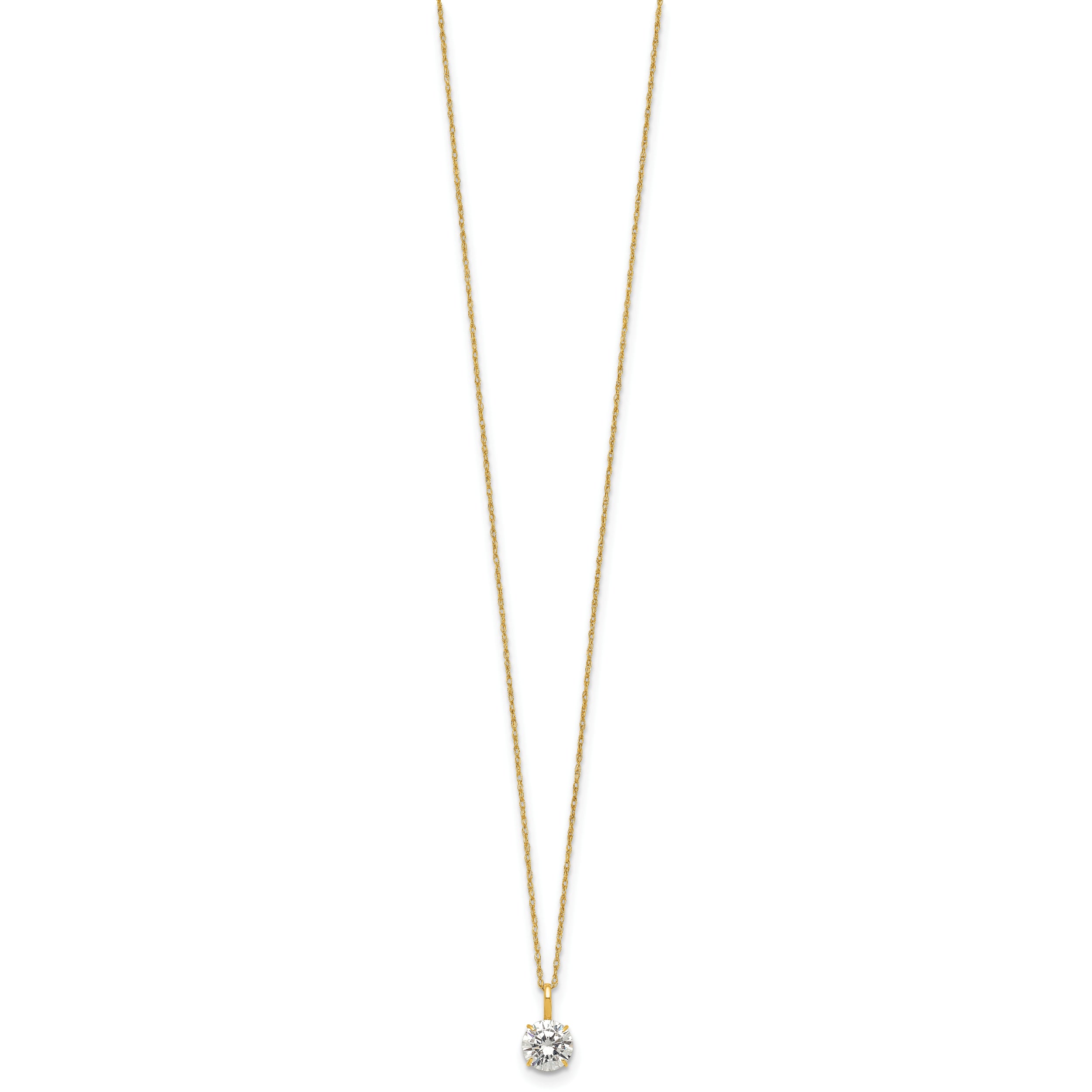 14k Polished 6.00mm Round CZ Solitaire 18 inch Necklace