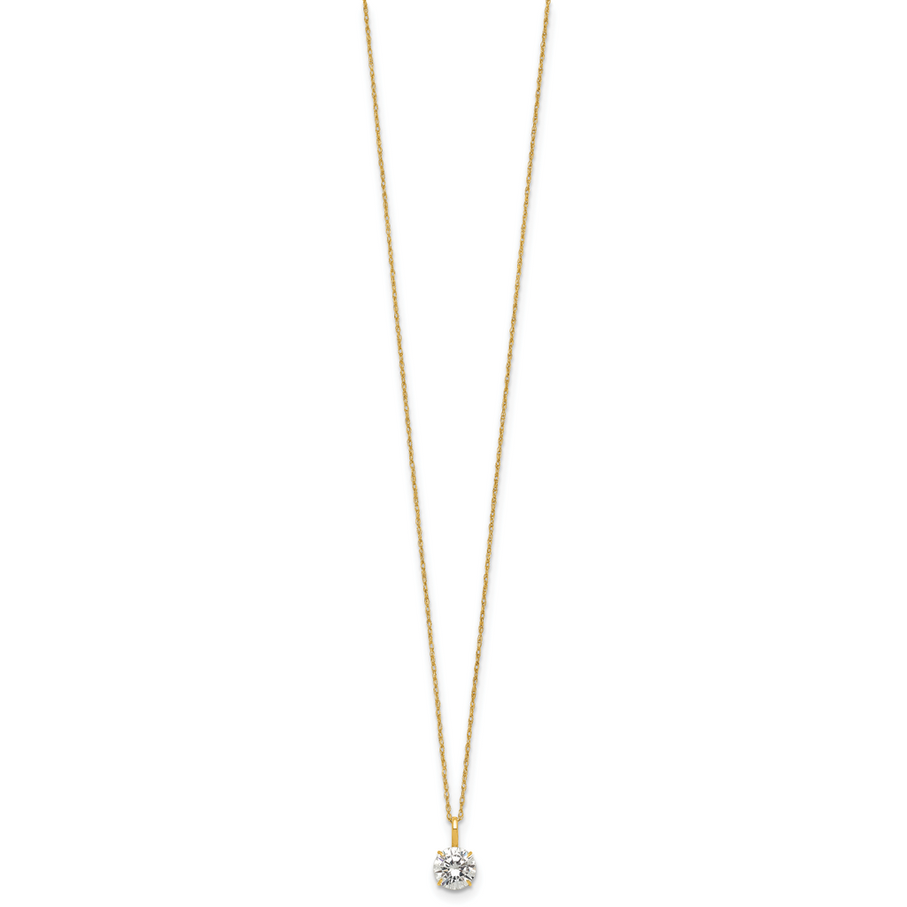 14k Polished 6.00mm Round CZ Solitaire 18 inch Necklace
