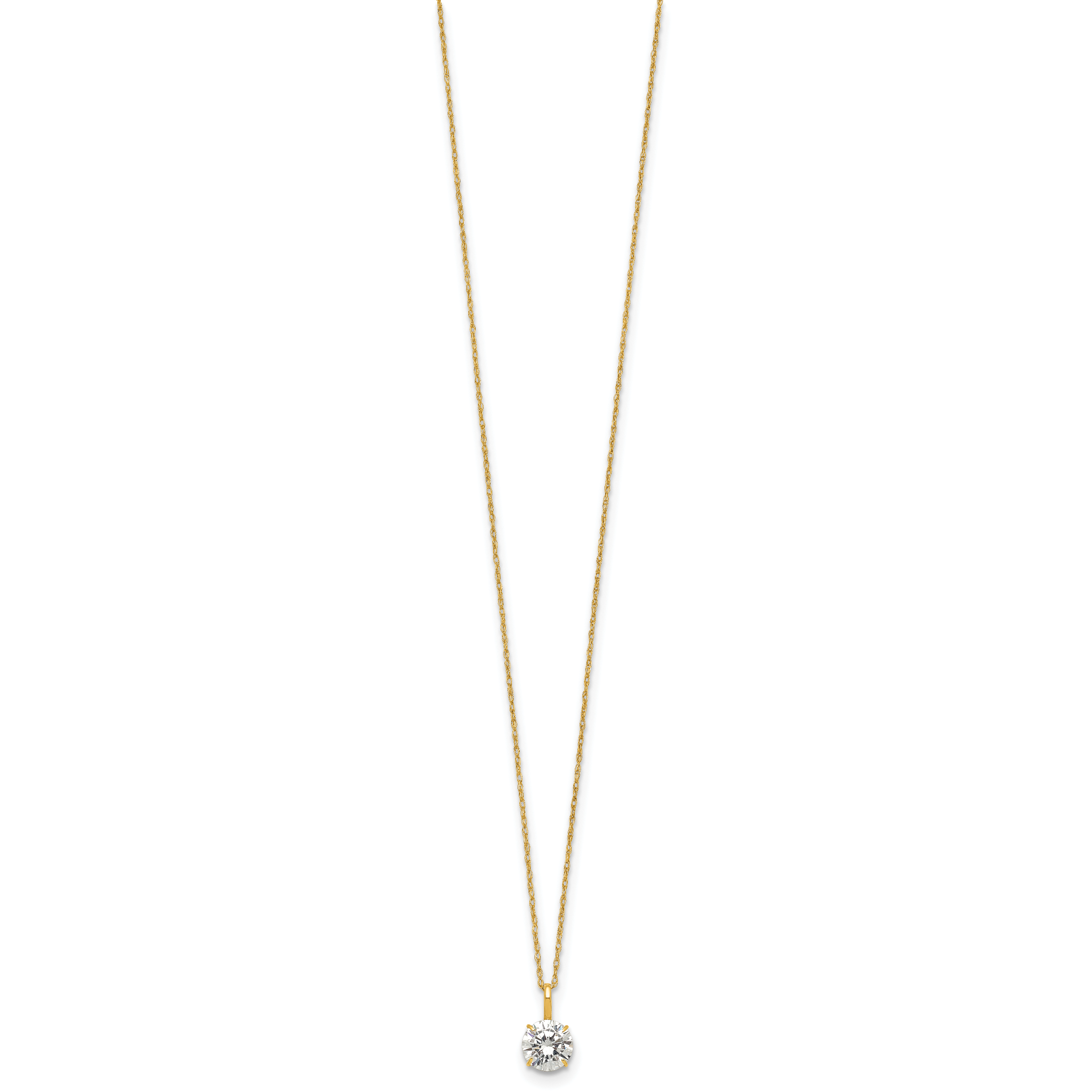 14k Polished 6.00mm Round CZ Solitaire 18 inch Necklace