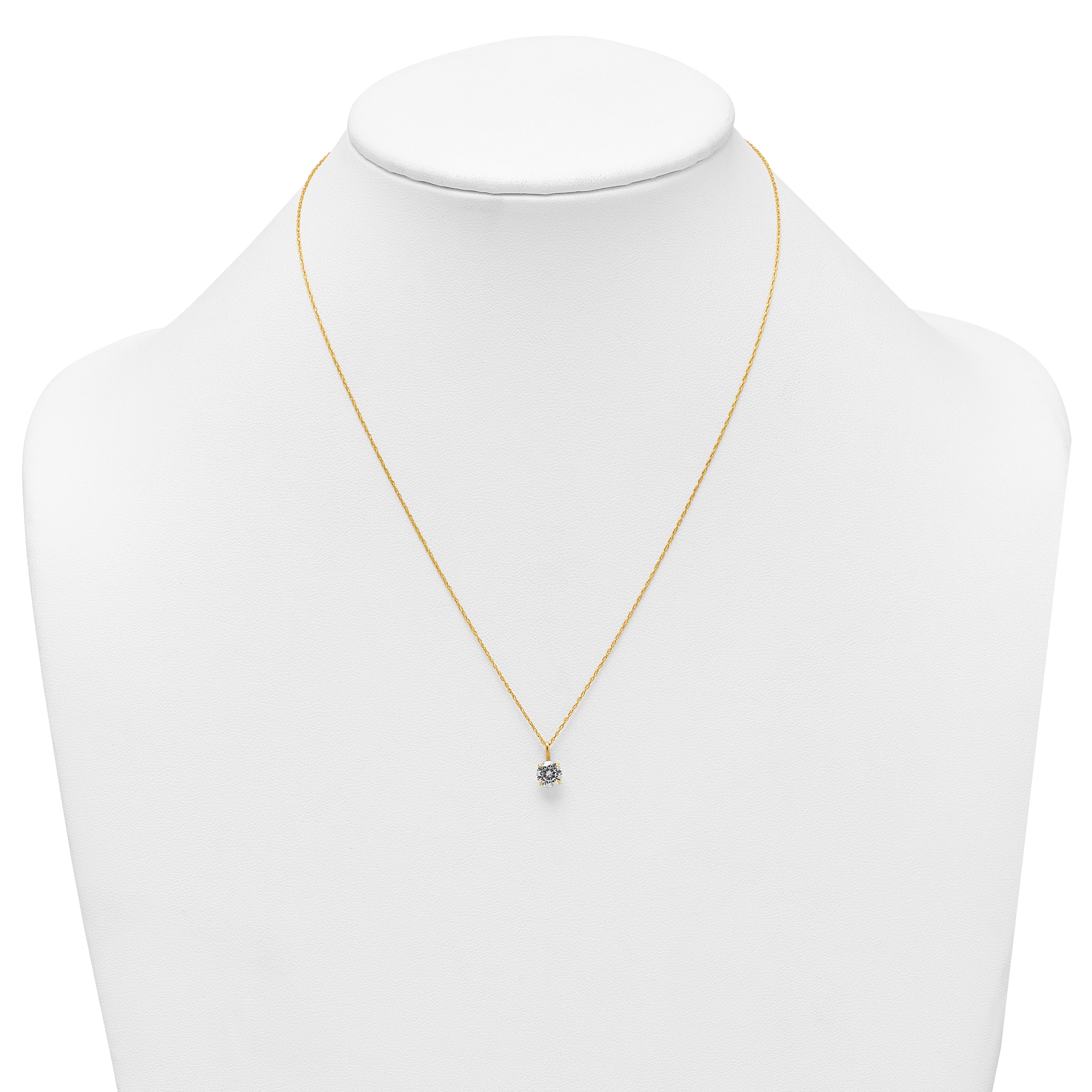 14k Polished 6.00mm Round CZ Solitaire 18 inch Necklace