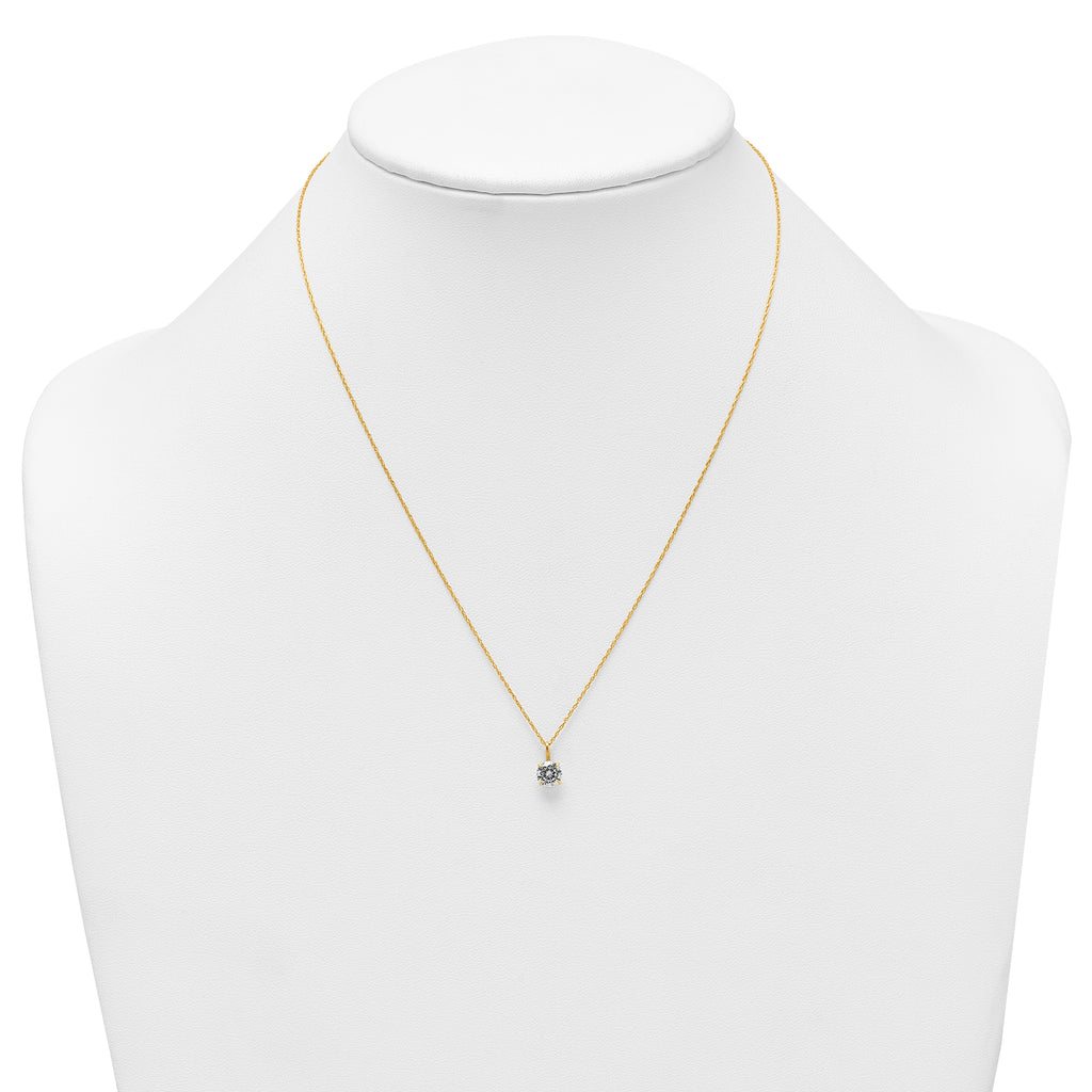 14k Polished 6.00mm Round CZ Solitaire 18 inch Necklace