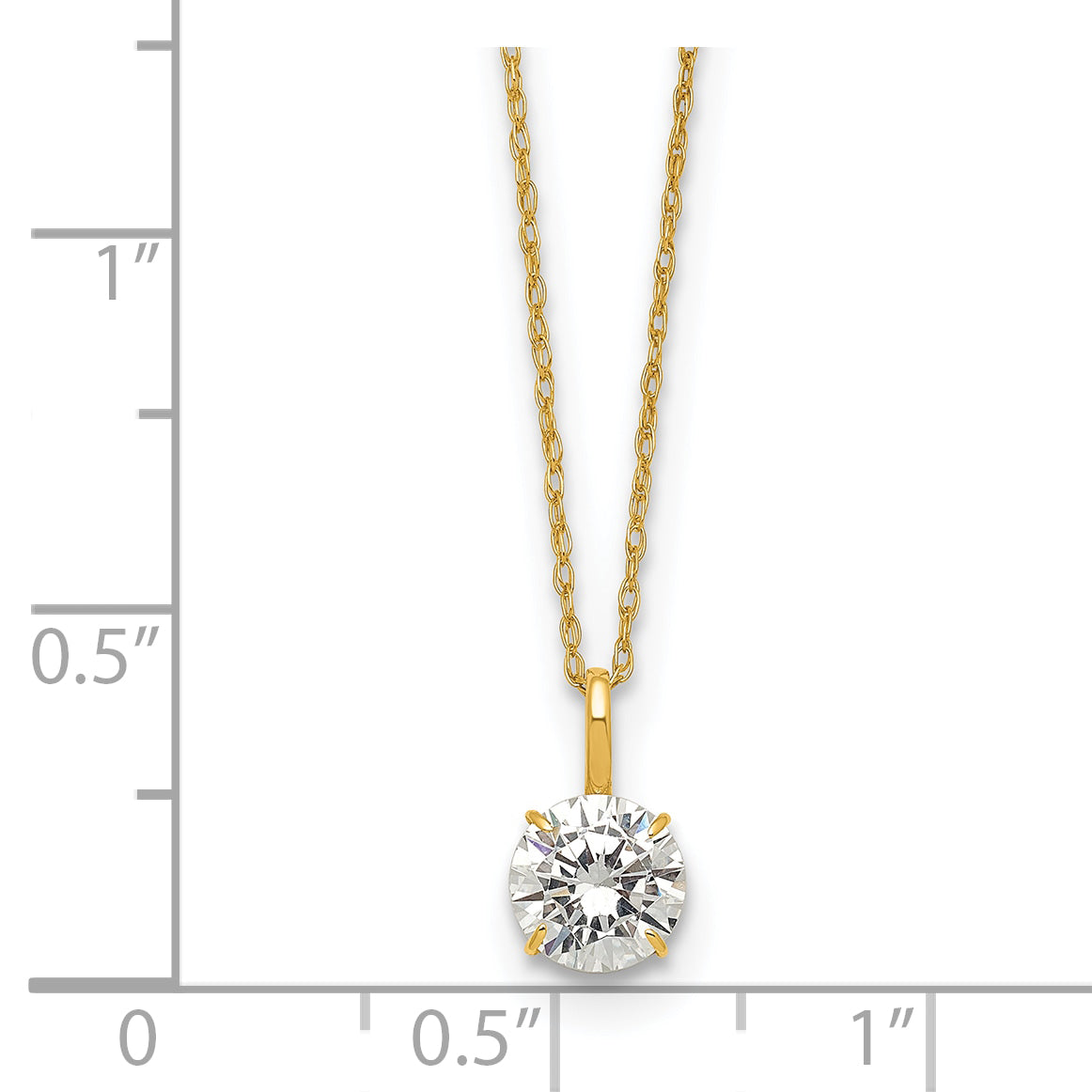 14k Polished 6.00mm Round CZ Solitaire 18 inch Necklace