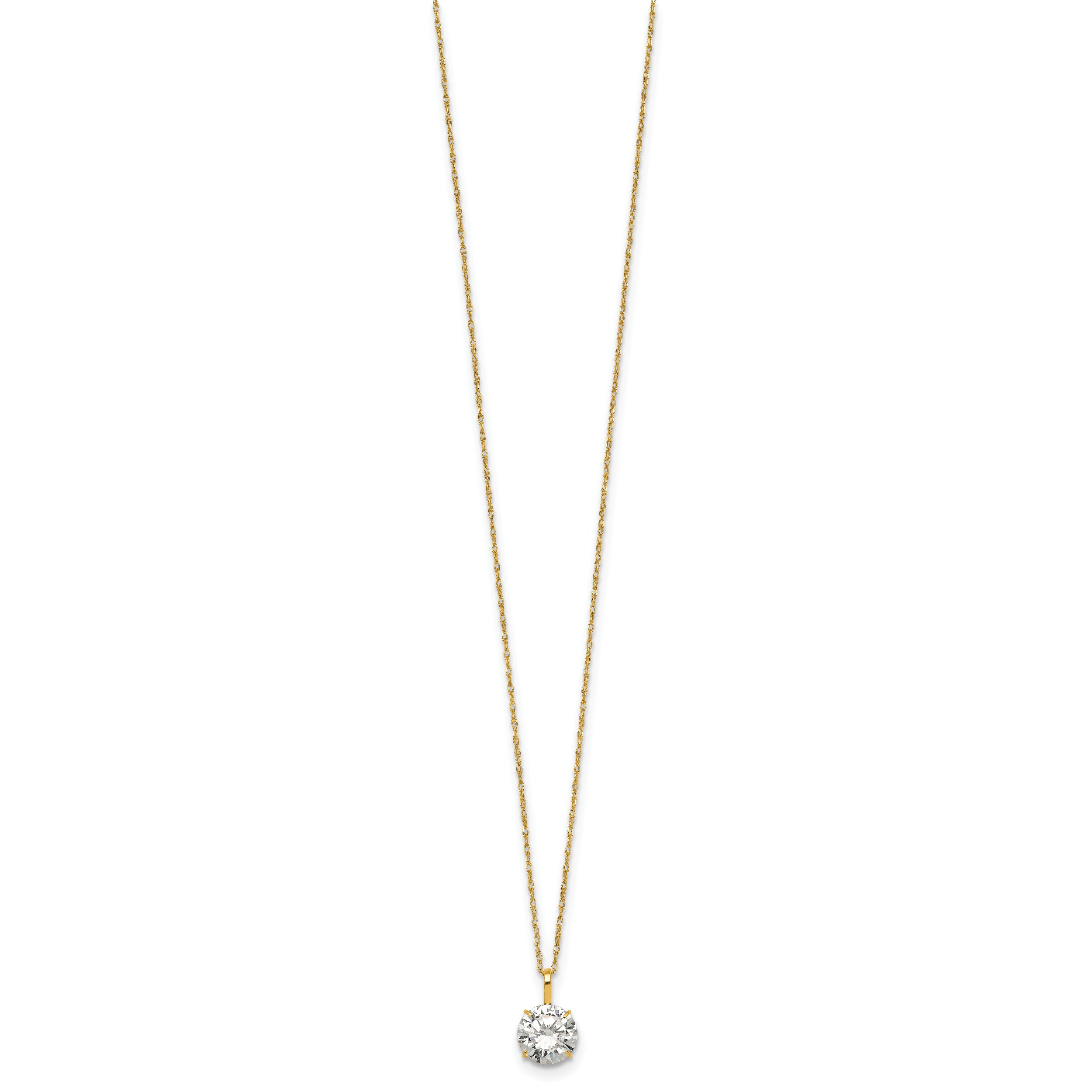 14k Polished 7.00mm Round CZ Solitaire 18 inch Necklace