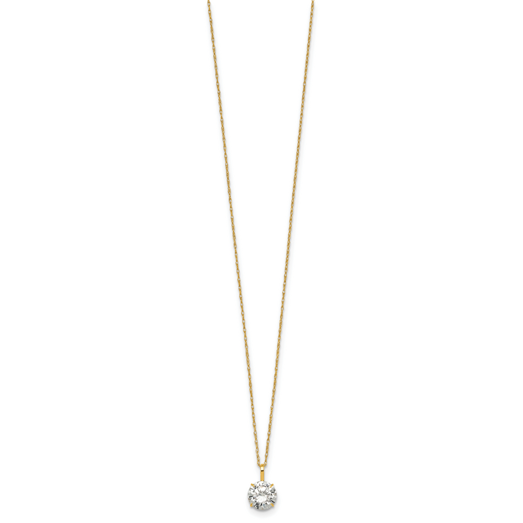 14k Polished 7.00mm Round CZ Solitaire 18 inch Necklace