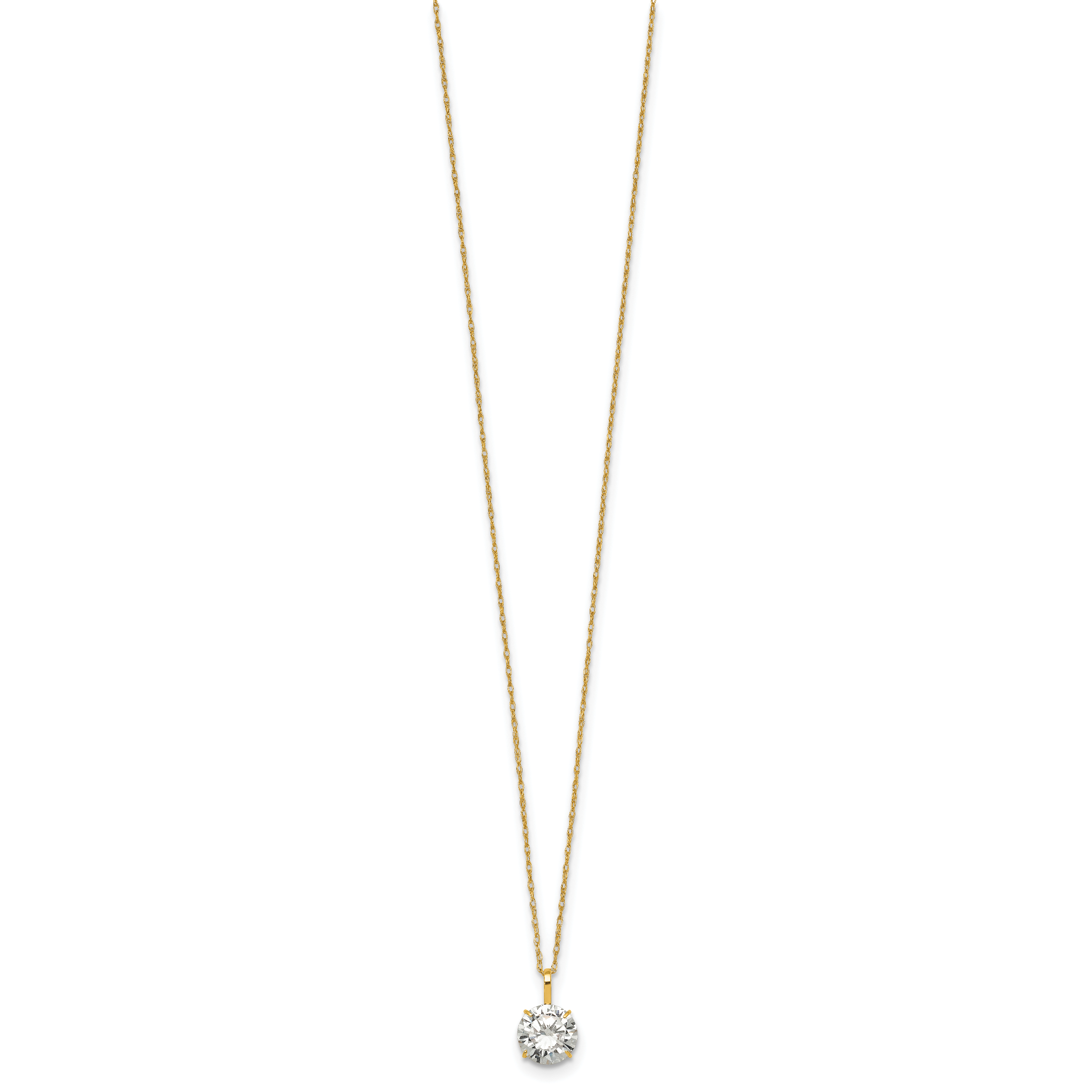 14k Polished 7.00mm Round CZ Solitaire 18 inch Necklace
