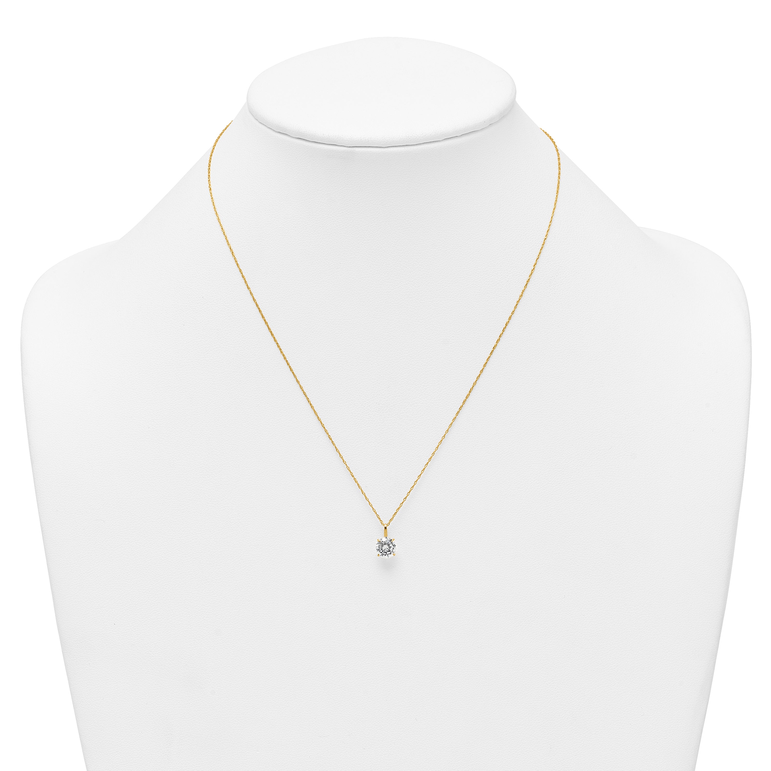 14k Polished 7.00mm Round CZ Solitaire 18 inch Necklace