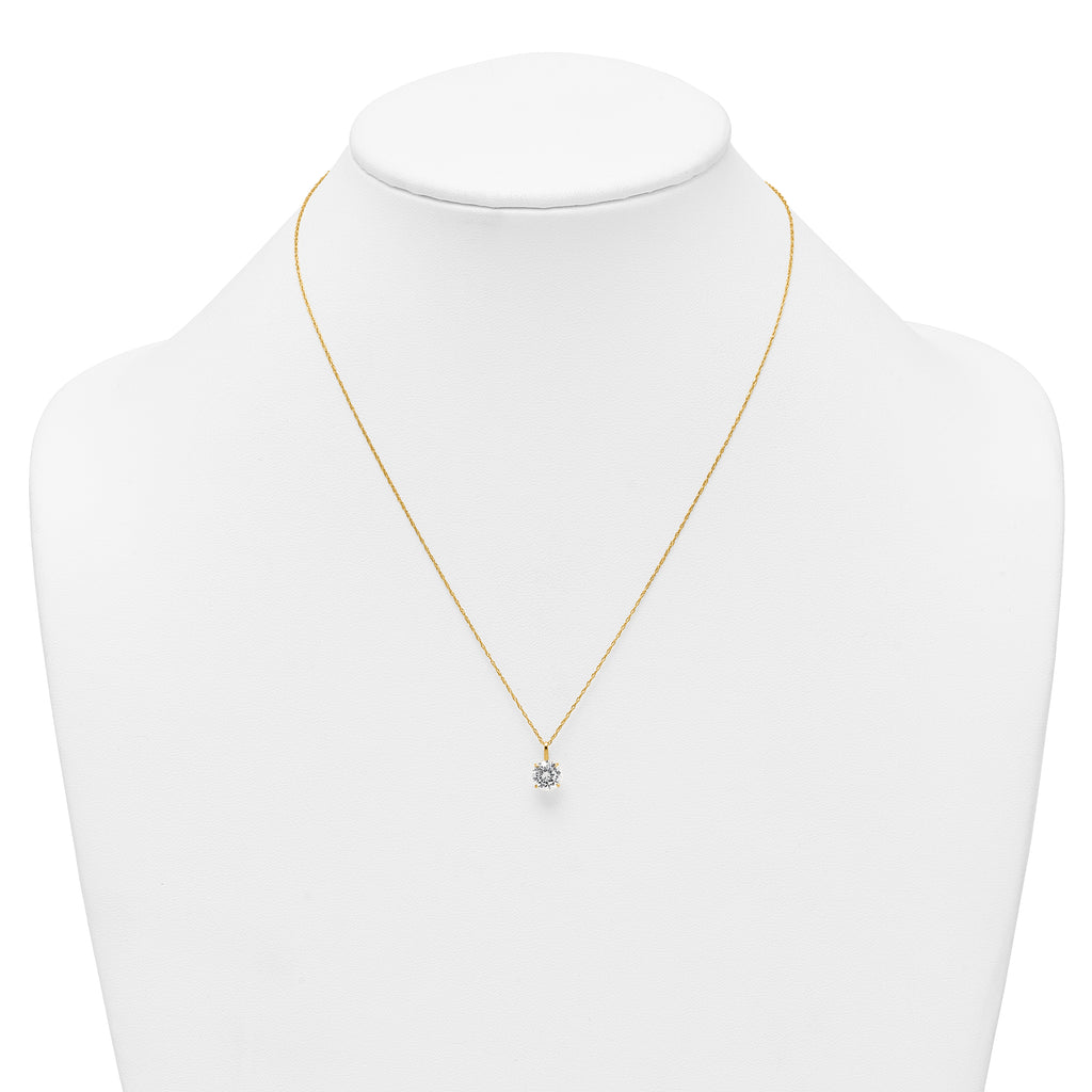 14k Polished 7.00mm Round CZ Solitaire 18 inch Necklace