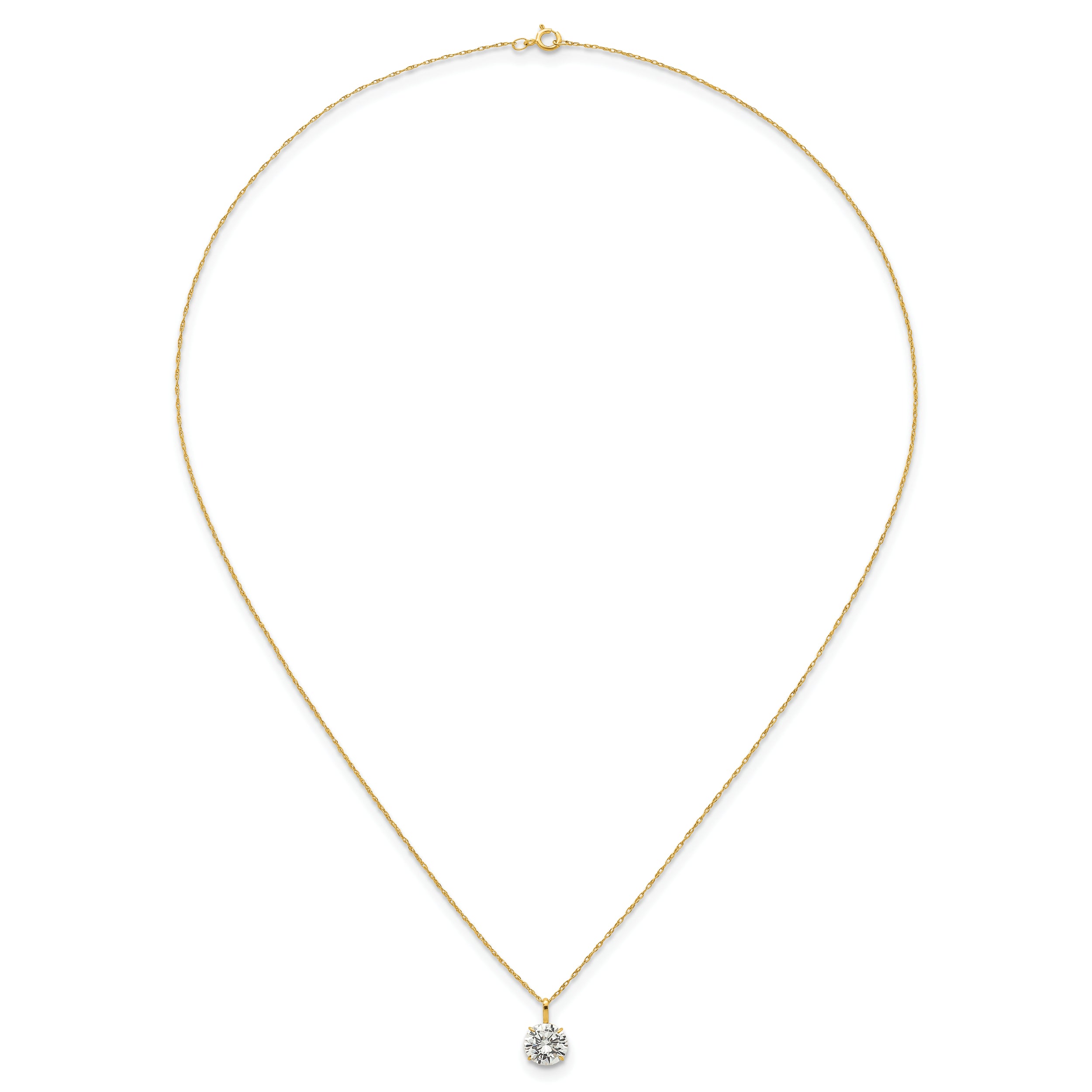 14k Polished 7.00mm Round CZ Solitaire 18 inch Necklace