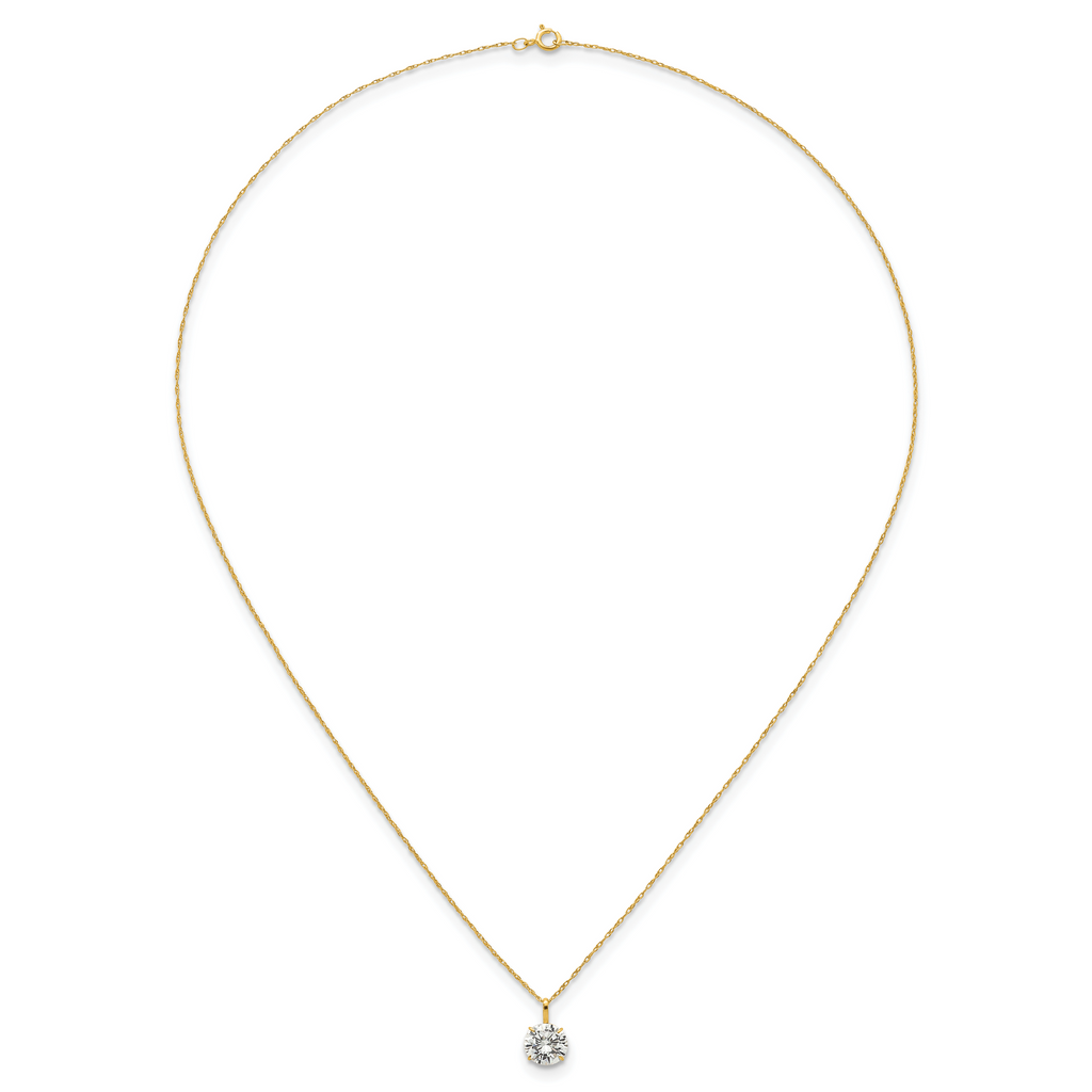 14k Polished 7.00mm Round CZ Solitaire 18 inch Necklace