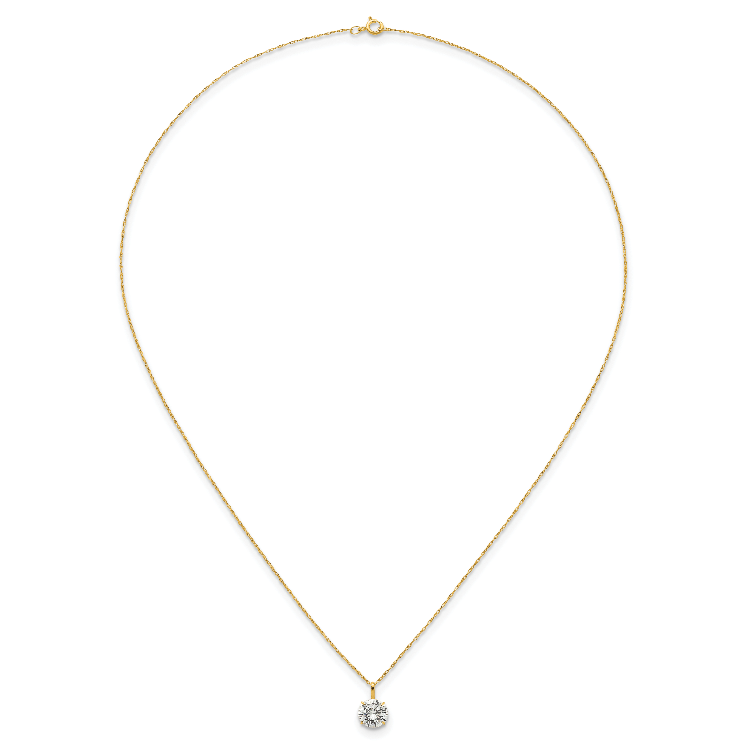 14k Polished 7.00mm Round CZ Solitaire 18 inch Necklace