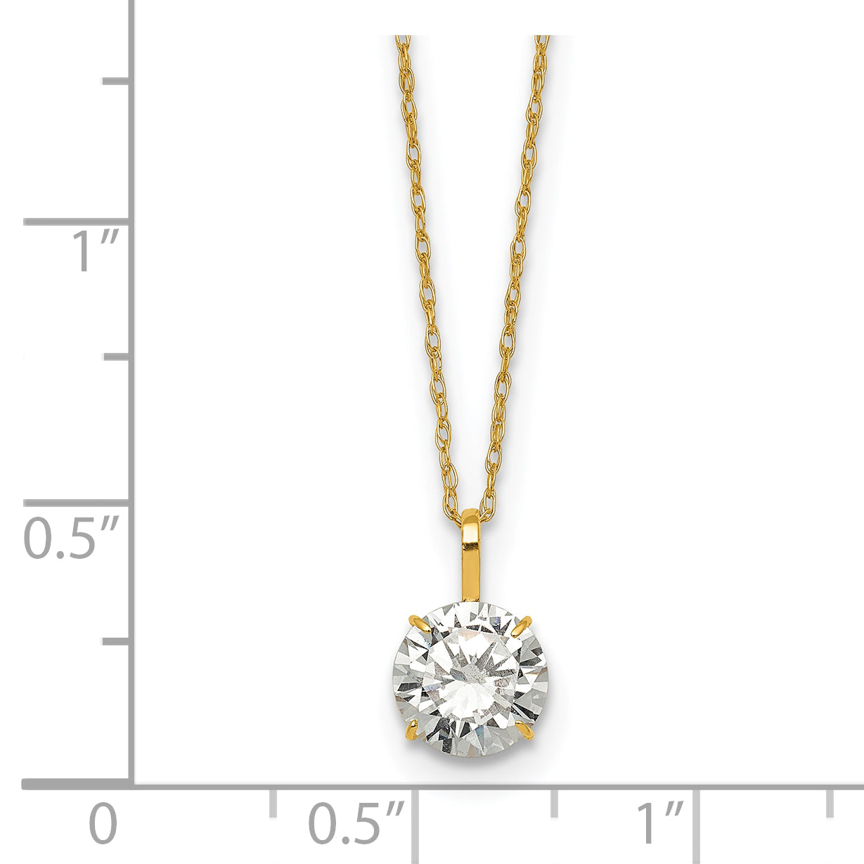 14k Polished 7.00mm Round CZ Solitaire 18 inch Necklace