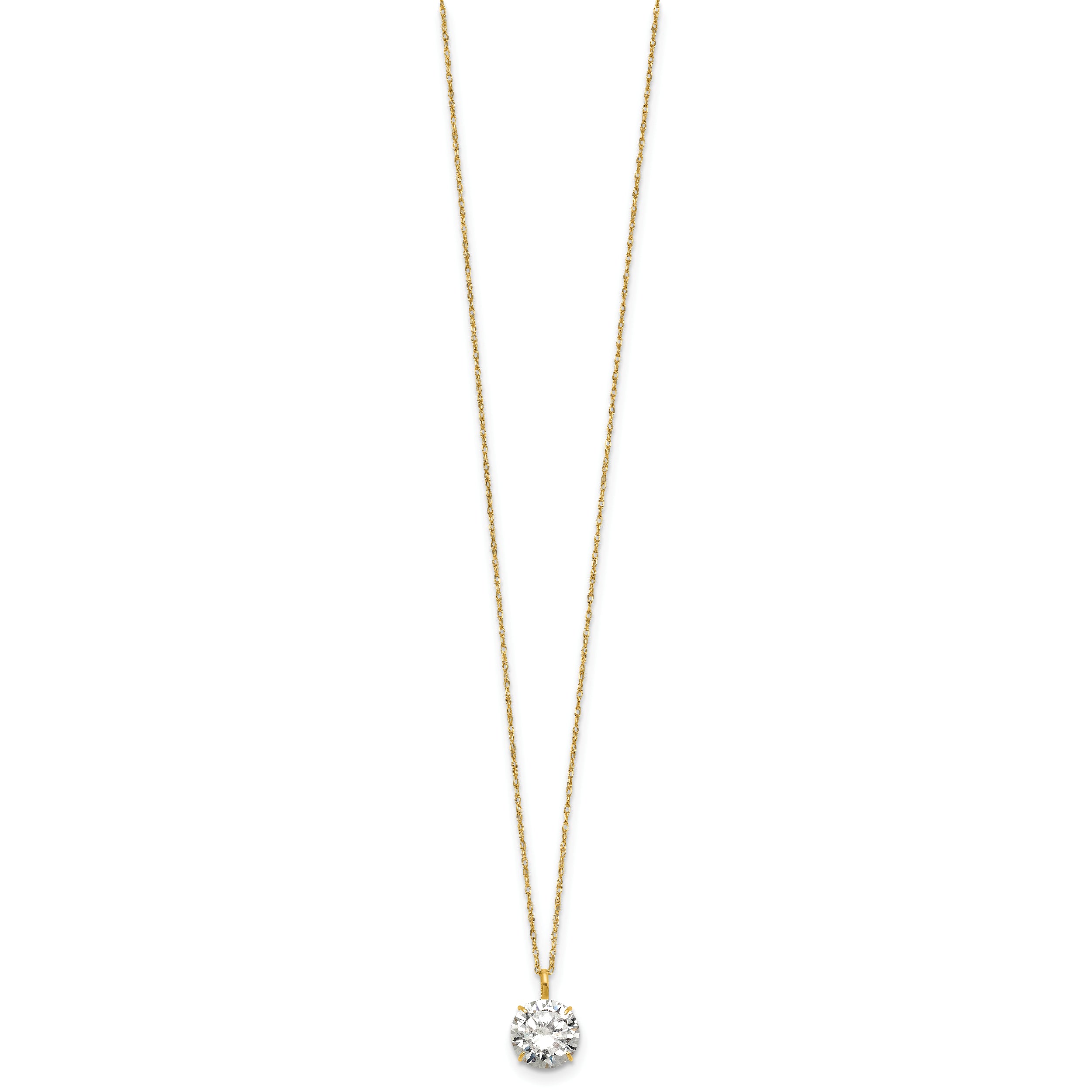 14k Polished 8.00mm Round CZ Solitaire 18 inch Necklace