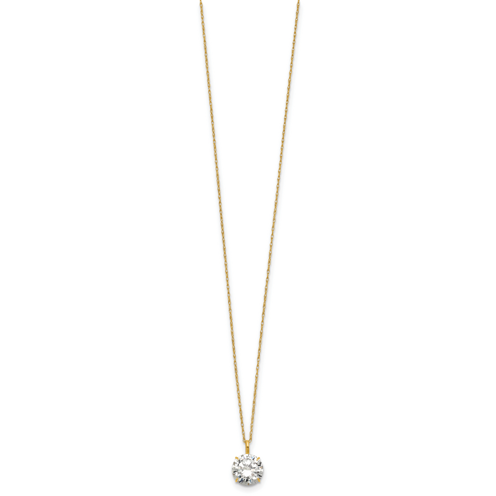 14k Polished 8.00mm Round CZ Solitaire 18 inch Necklace