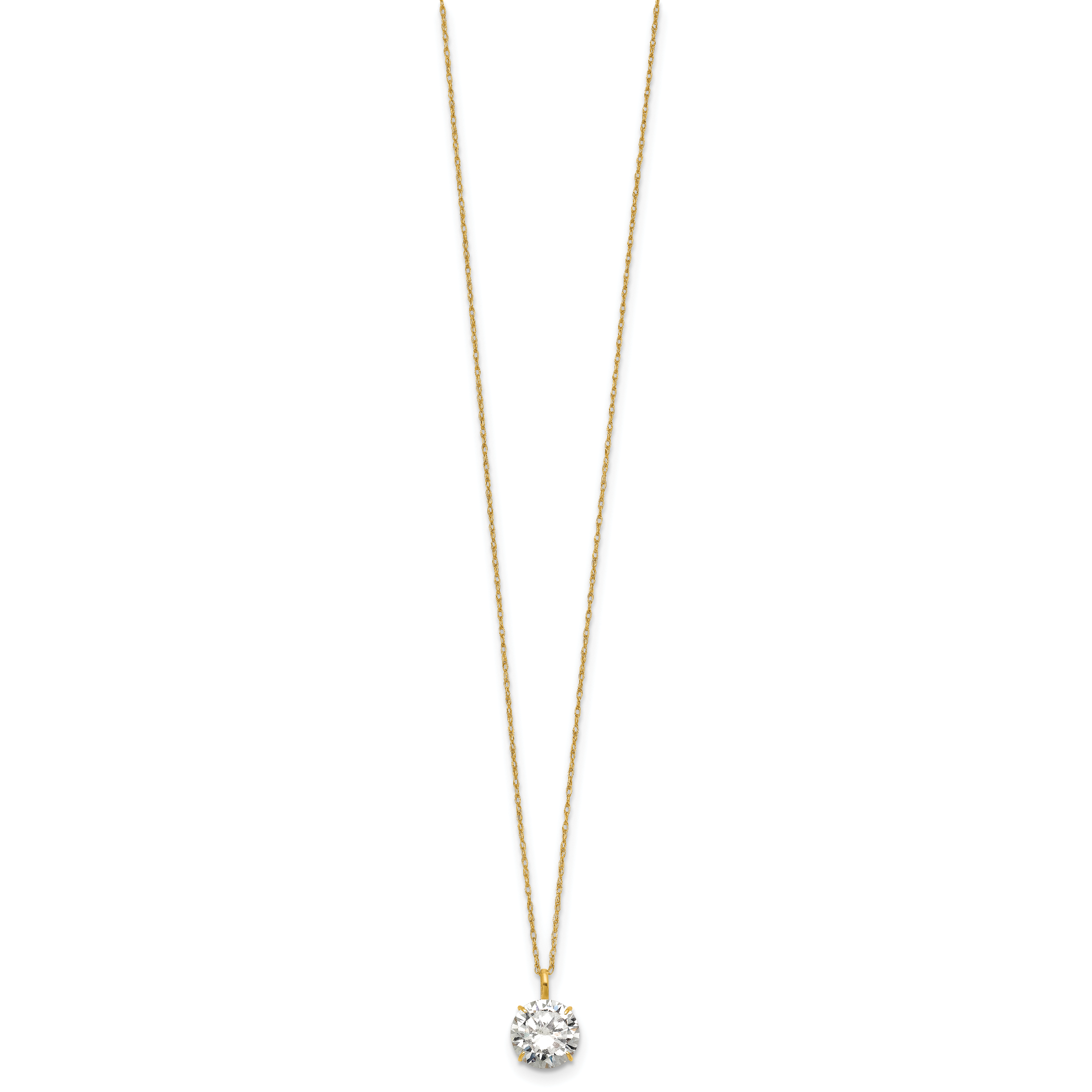 14k Polished 8.00mm Round CZ Solitaire 18 inch Necklace