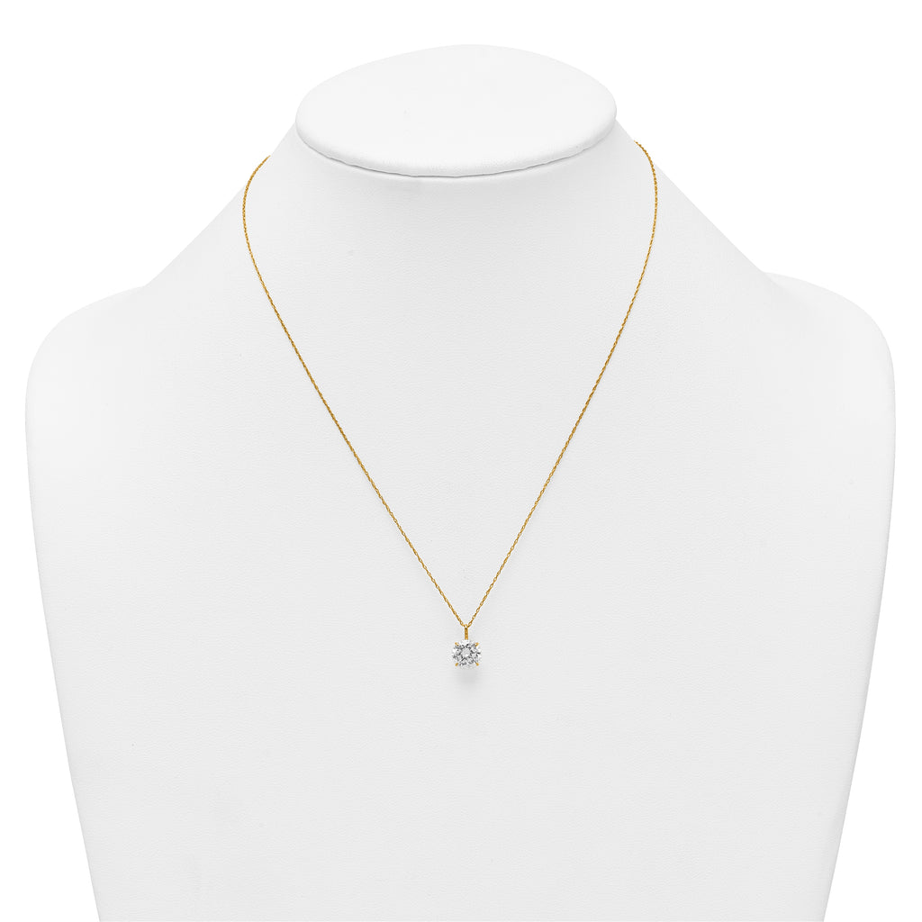 14k Polished 8.00mm Round CZ Solitaire 18 inch Necklace