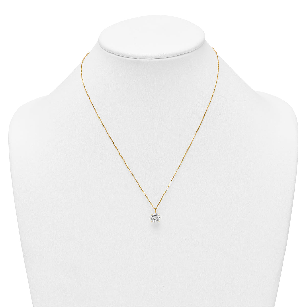 14k Polished 8.00mm Round CZ Solitaire 18 inch Necklace
