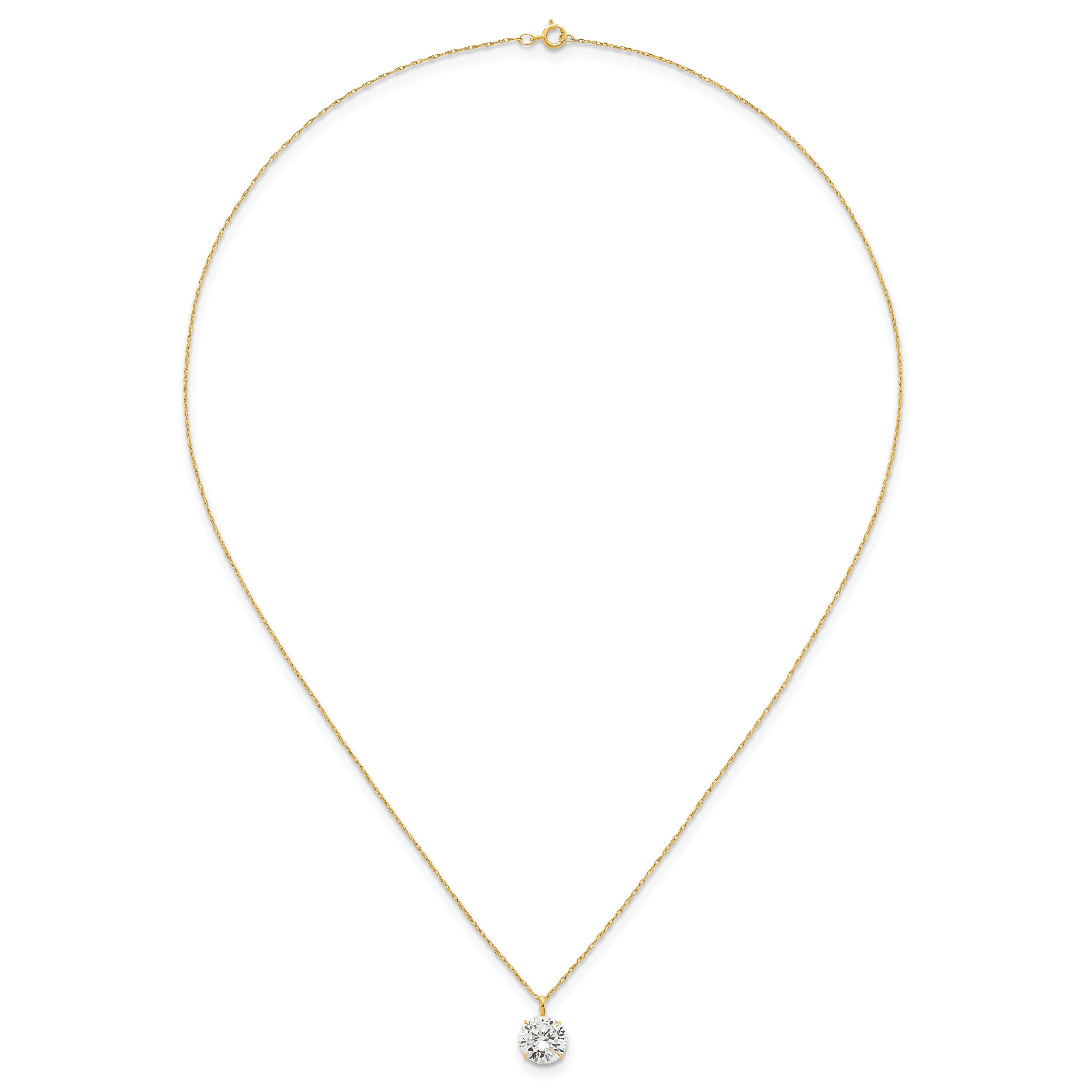 14k Polished 8.00mm Round CZ Solitaire 18 inch Necklace