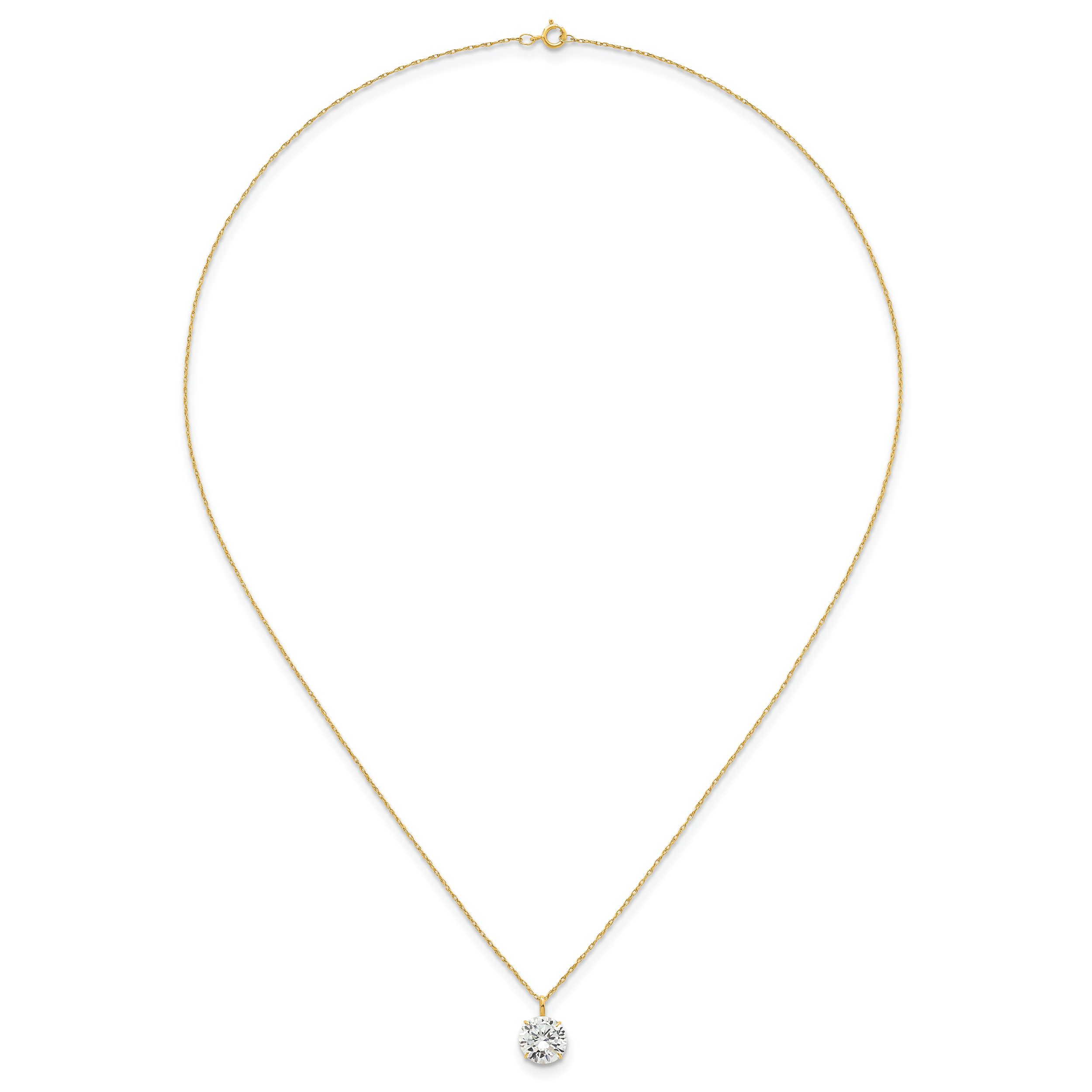 14k Polished 8.00mm Round CZ Solitaire 18 inch Necklace