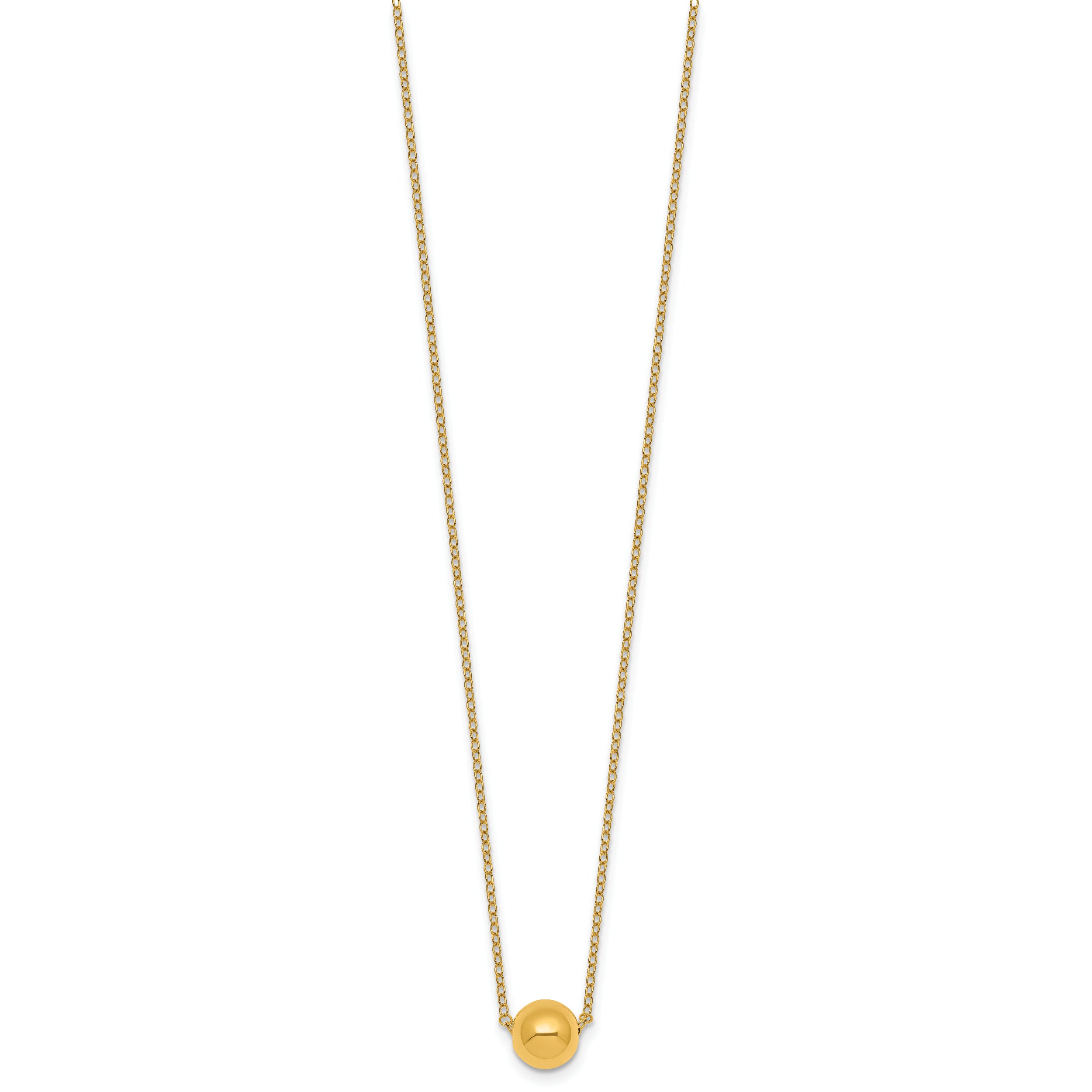 14k Polished 7.5mm Round Bead 16 inch Necklace Plus 2 inch Extender