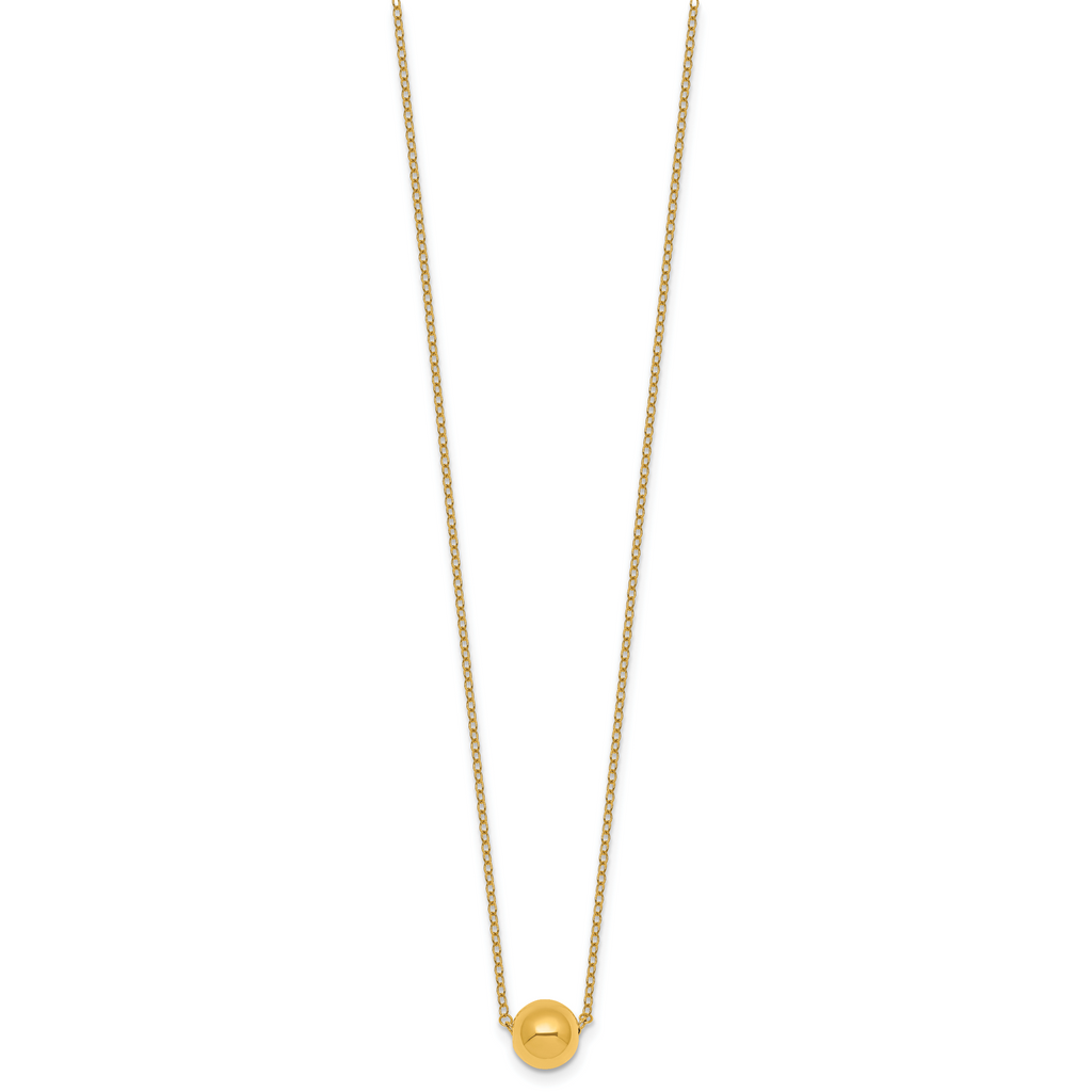 14k Polished 7.5mm Round Bead 16 inch Necklace Plus 2 inch Extender
