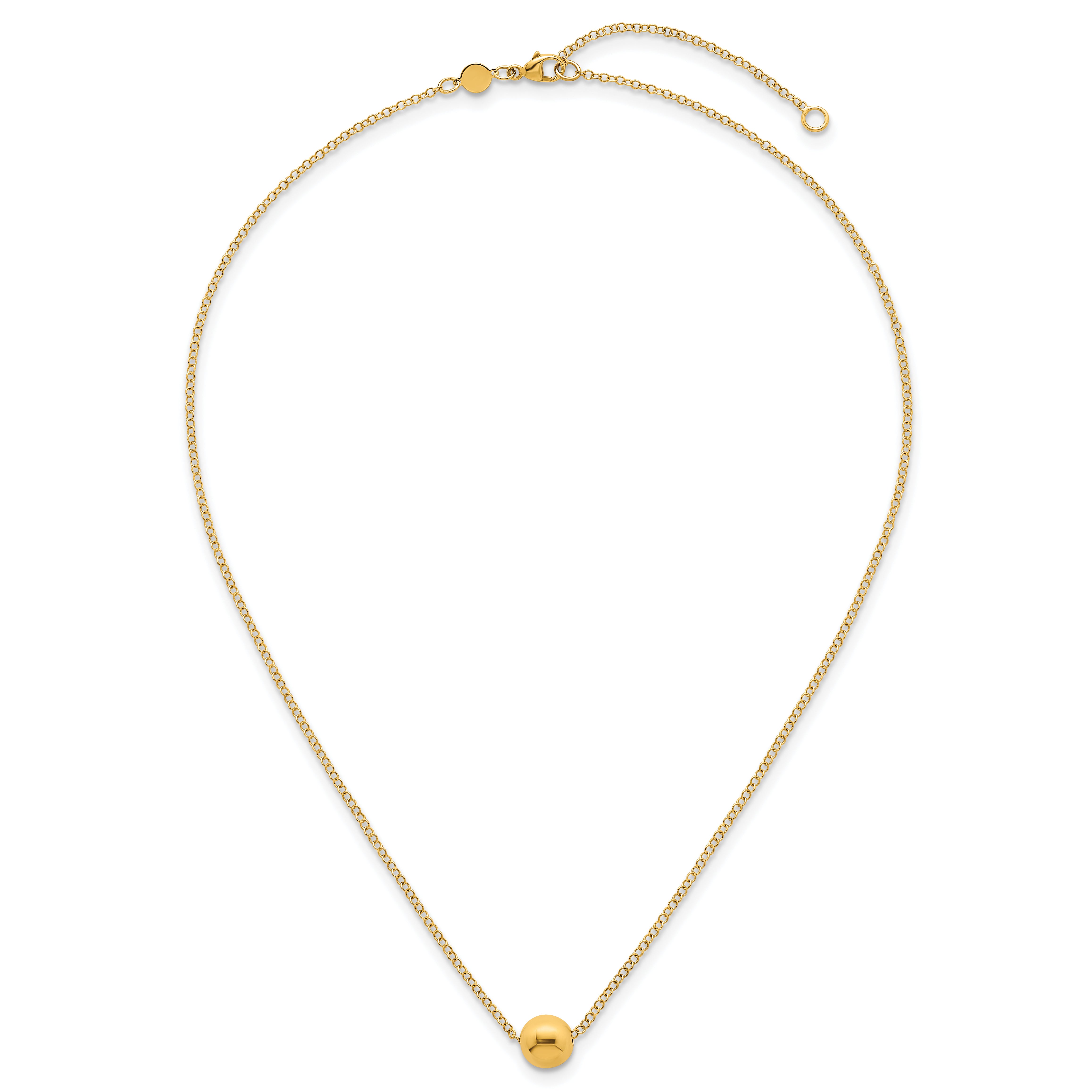14k Polished 7.5mm Round Bead 16 inch Necklace Plus 2 inch Extender