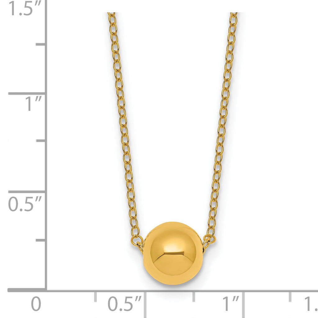 14k Polished 7.5mm Round Bead 16 inch Necklace Plus 2 inch Extender