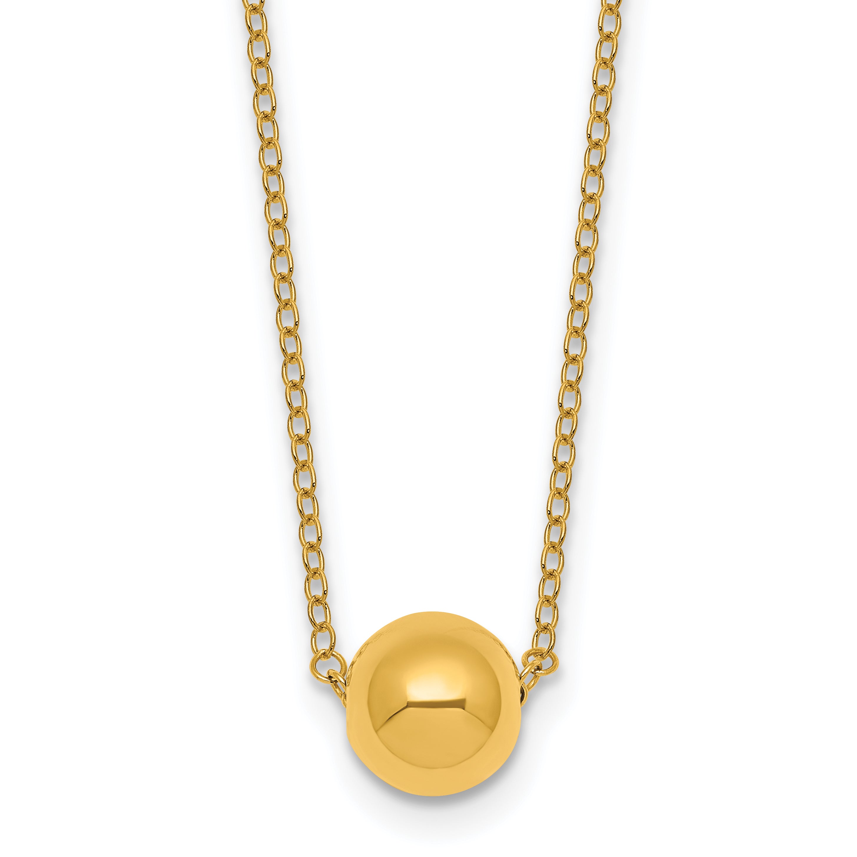 14k Polished 7.5mm Round Bead 16 inch Necklace Plus 2 inch Extender
