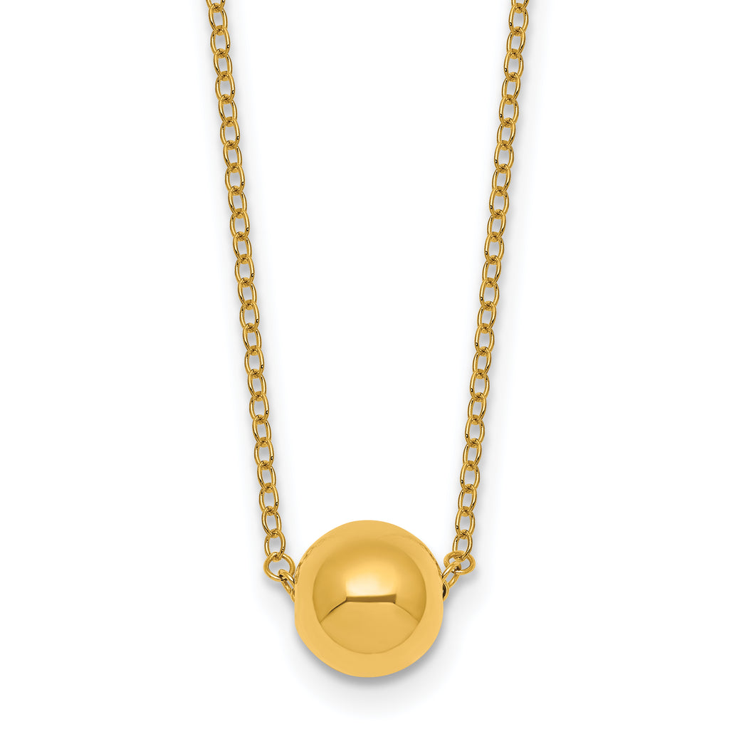 14k Polished 7.5mm Round Bead 16 inch Necklace Plus 2 inch Extender