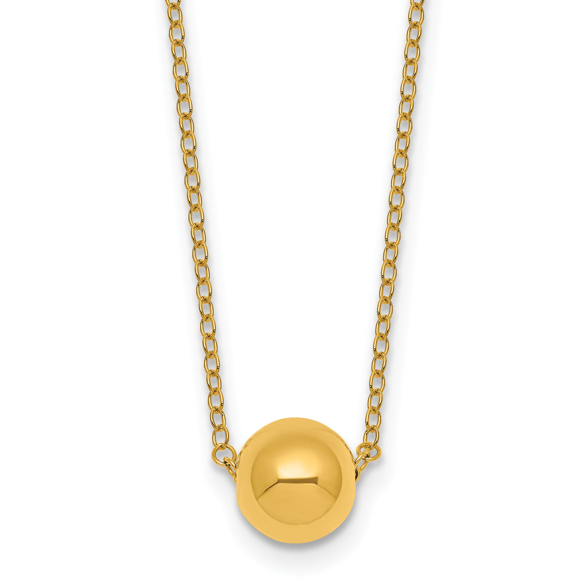 14k Polished 7.5mm Round Bead 16 inch Necklace Plus 2 inch Extender