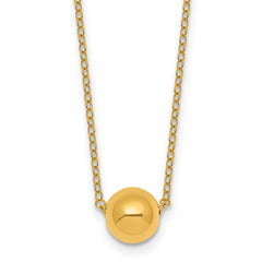 14k Polished 7.5mm Round Bead 16 inch Necklace Plus 2 inch Extender