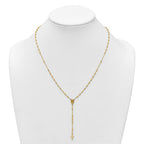 14k Polished Cross and Miraculous Medal Diamond-cut Beaded 16.75 inch Rosary Necklace with 2 inch Extender