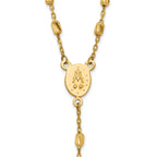 14k Polished Cross and Miraculous Medal Diamond-cut Beaded 16.75 inch Rosary Necklace with 2 inch Extender