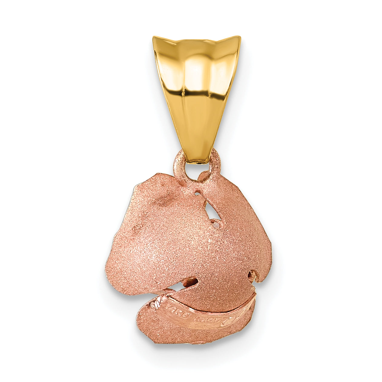 14k with Rose-tone Rhodium Brushed Rose Flower Pendant