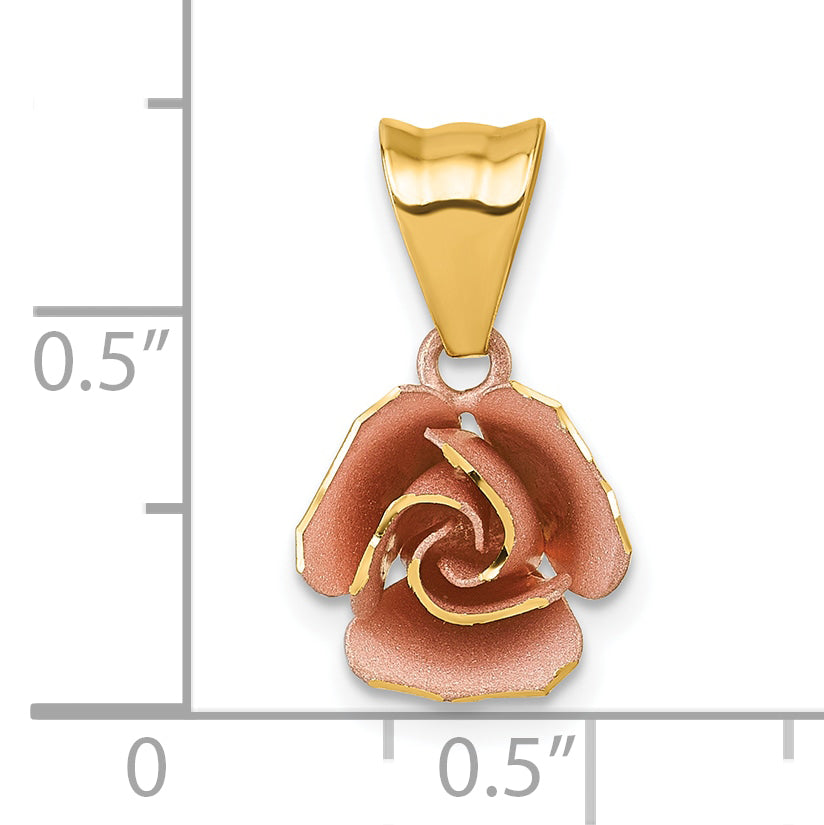 14k with Rose-tone Rhodium Brushed Rose Flower Pendant