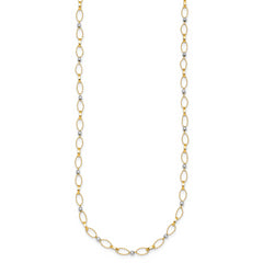 14k Two-tone Polished and Twisted Fancy Oval Links and Faceted Beads 18 inch Necklace